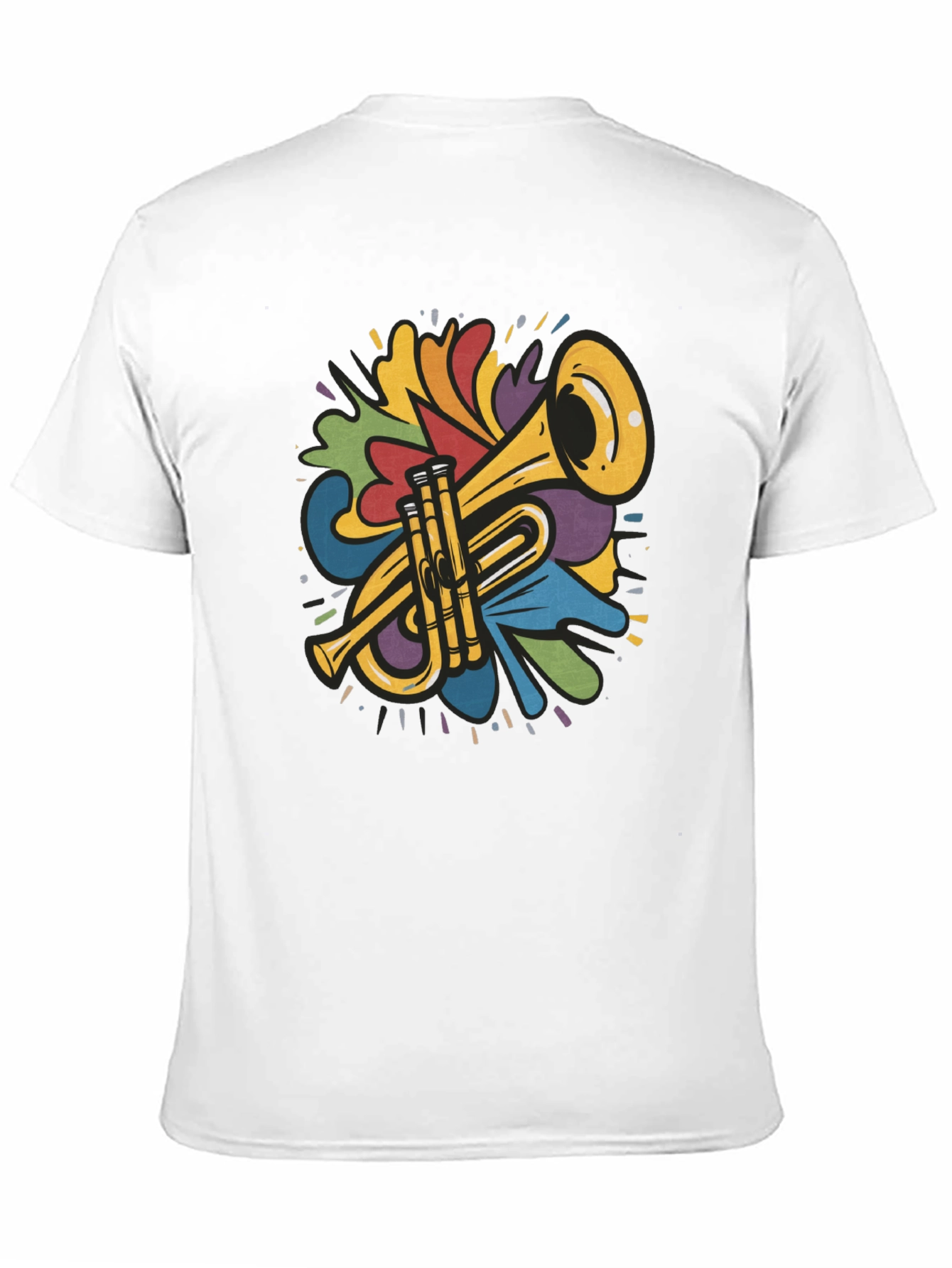 Black Colorful Trumpet Design Black T-Shirt view 11