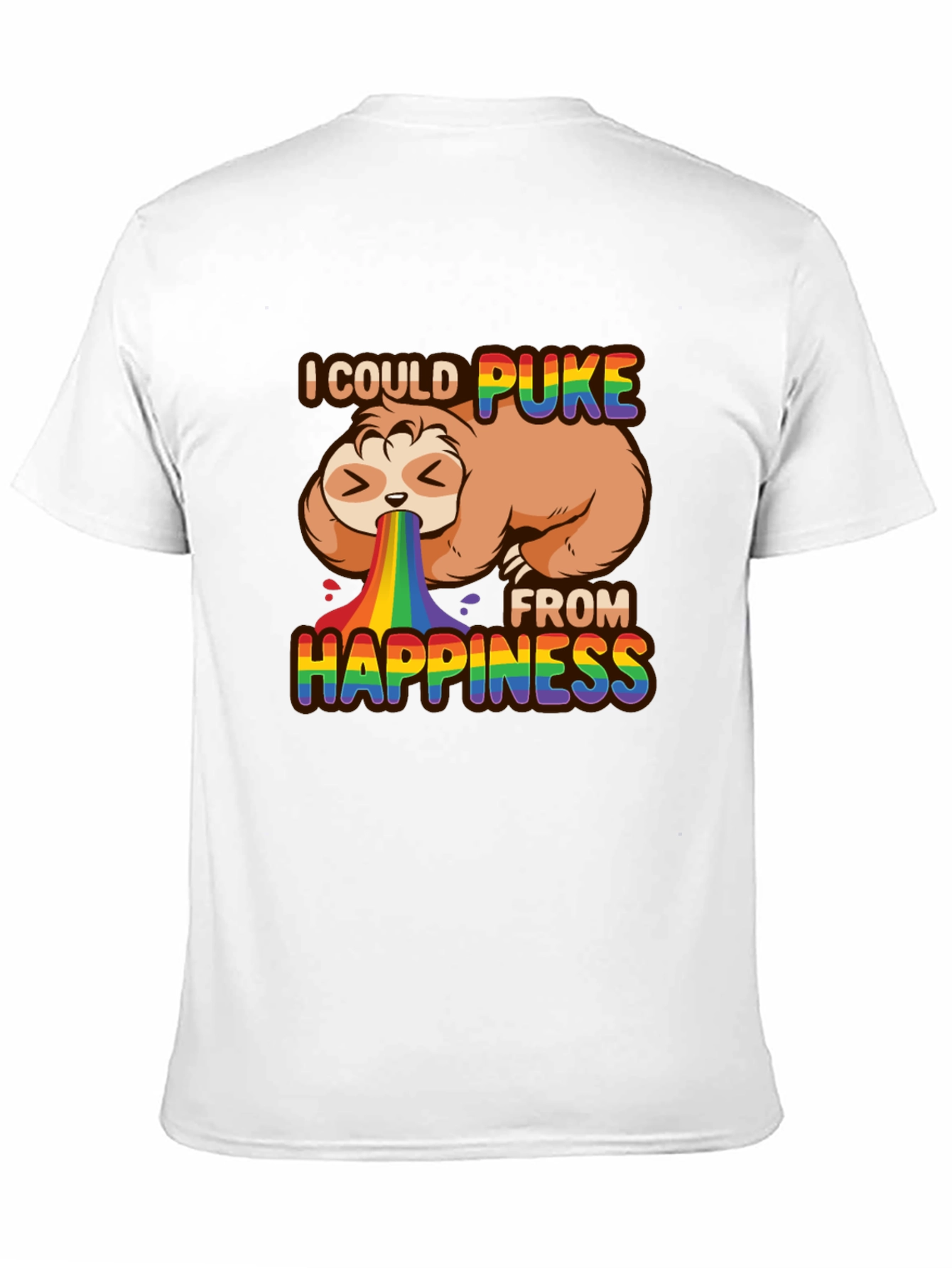 Black Sloth Rainbow Puke Happiness T-Shirt view 11