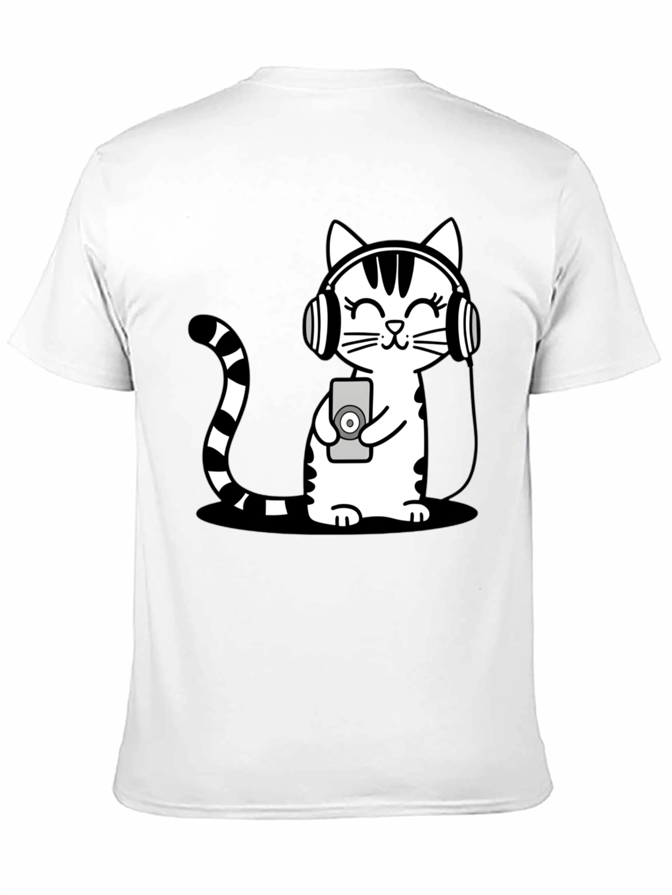 Black Cool Cat Headphones Graphic T-Shirt view 11