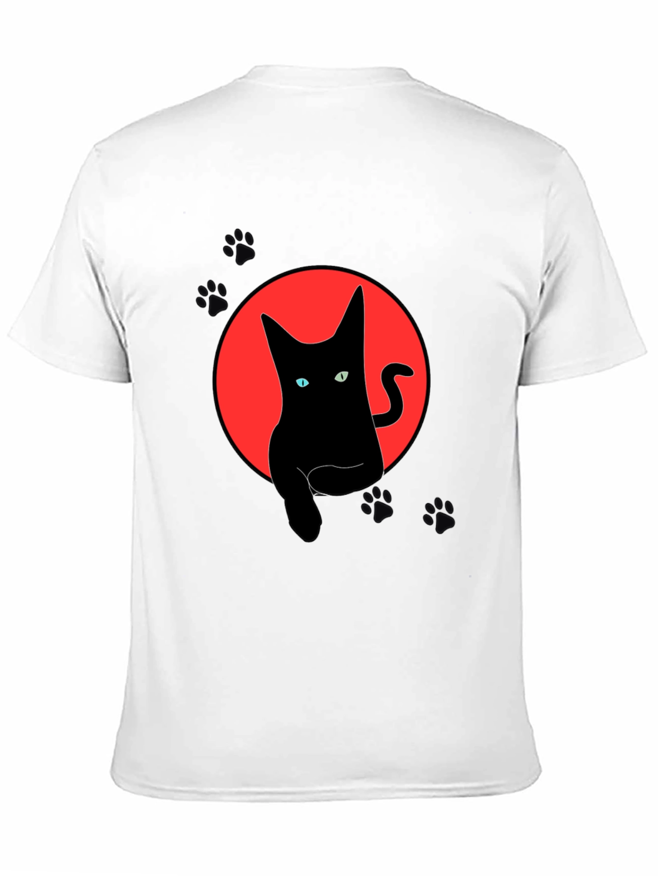 Black Black Cat Graphic Tee - Round Red Moon Design view 11