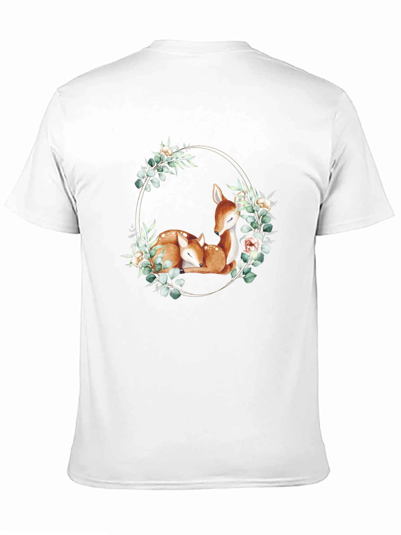 Black Deer Floral Wreath Black T-Shirt view 11