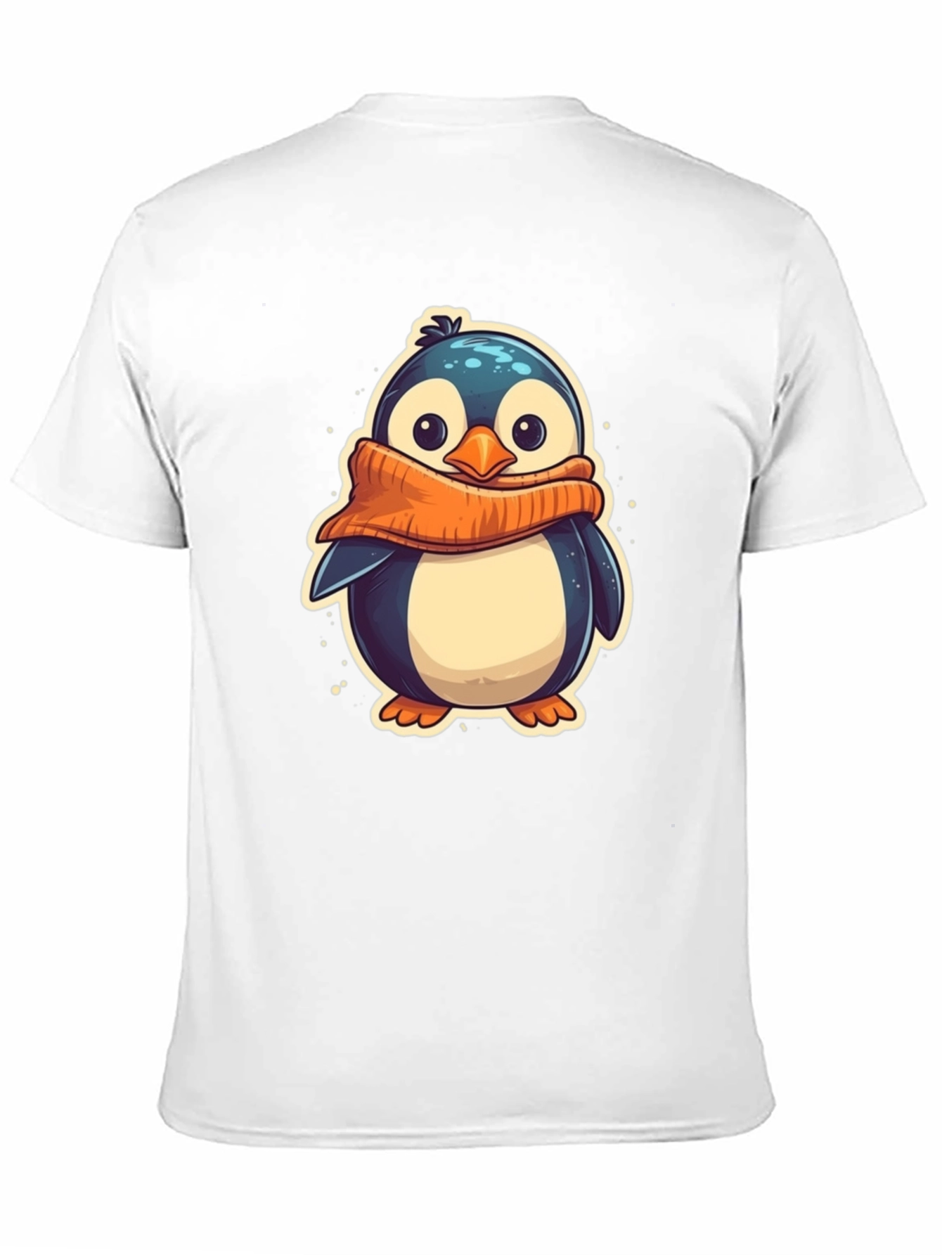 Black Cute Penguin Scarf Graphic Tee - Black Cotton T-Shirt view 11