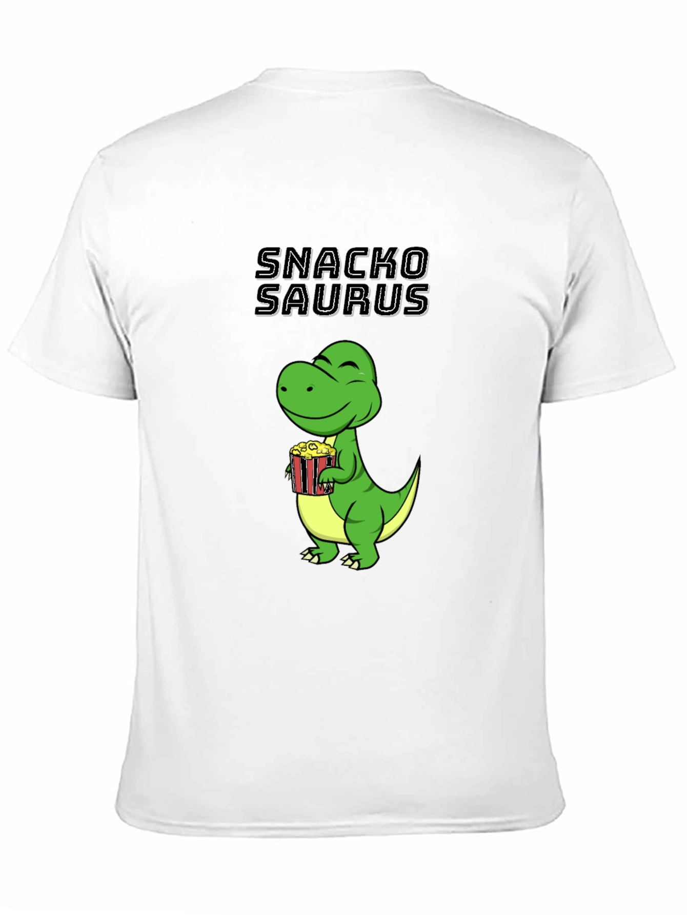 Black Snackosaurus T-Shirt - Funny Dinosaur Eating Popcorn Tee view 11