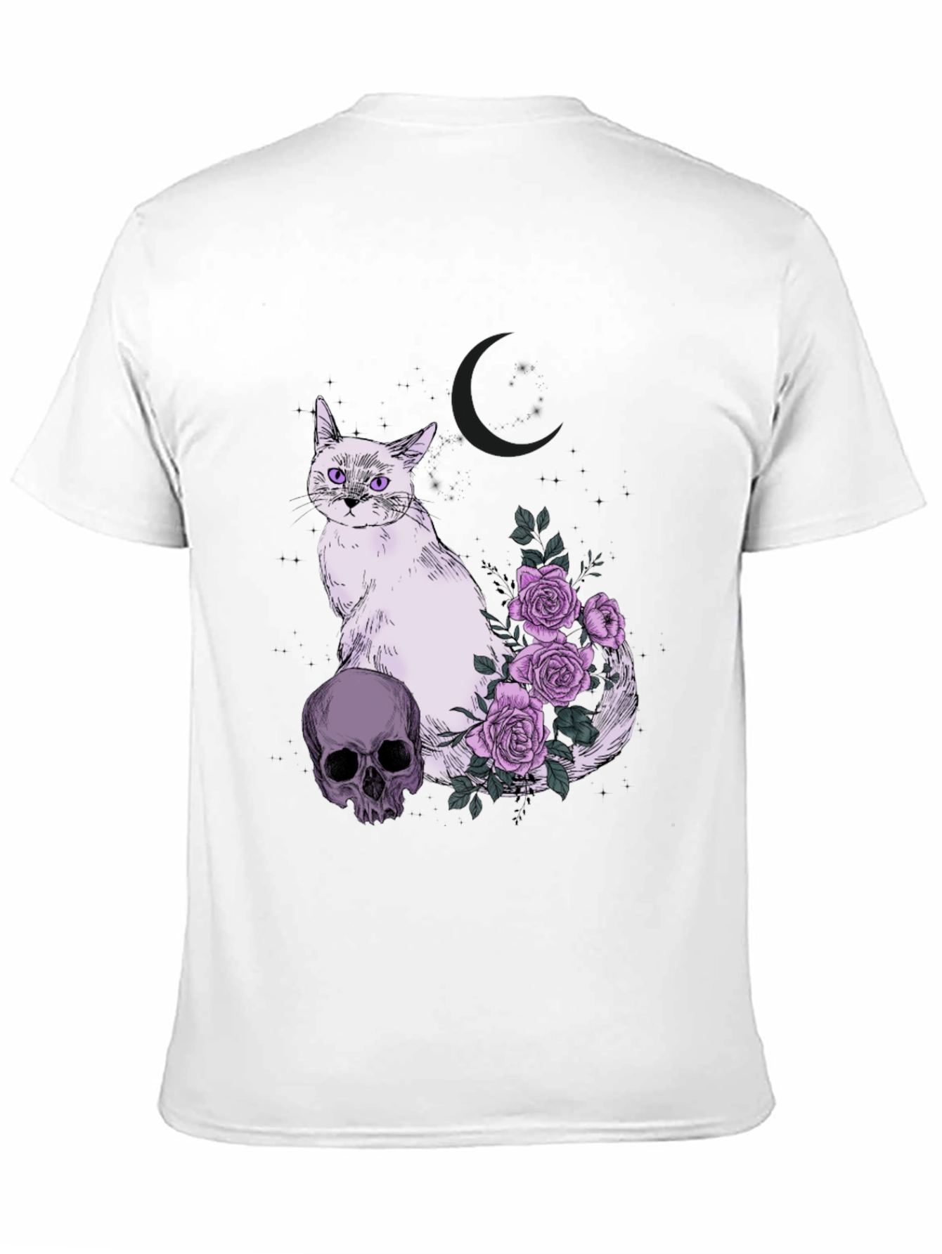 Black Gothic Cat Skull & Roses T-Shirt view 11