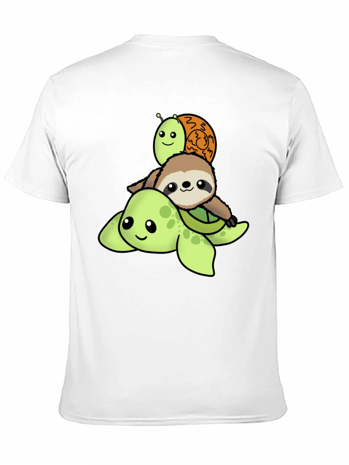 Black Turtle, Sloth, Snail Cartoon Stack T-Shirt view 11