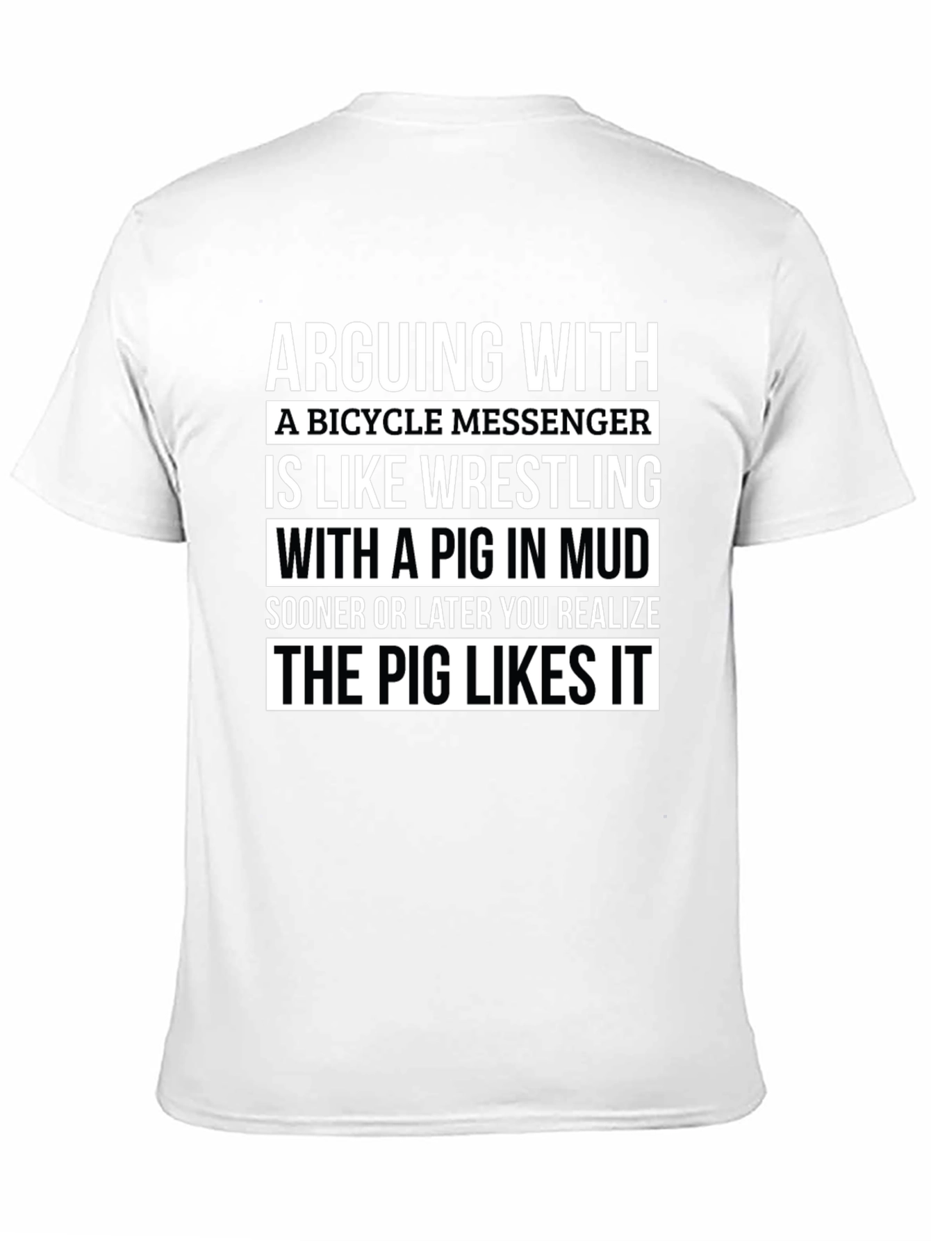 Black Funny Bicycle Messenger Pig Mud T-Shirt view 11