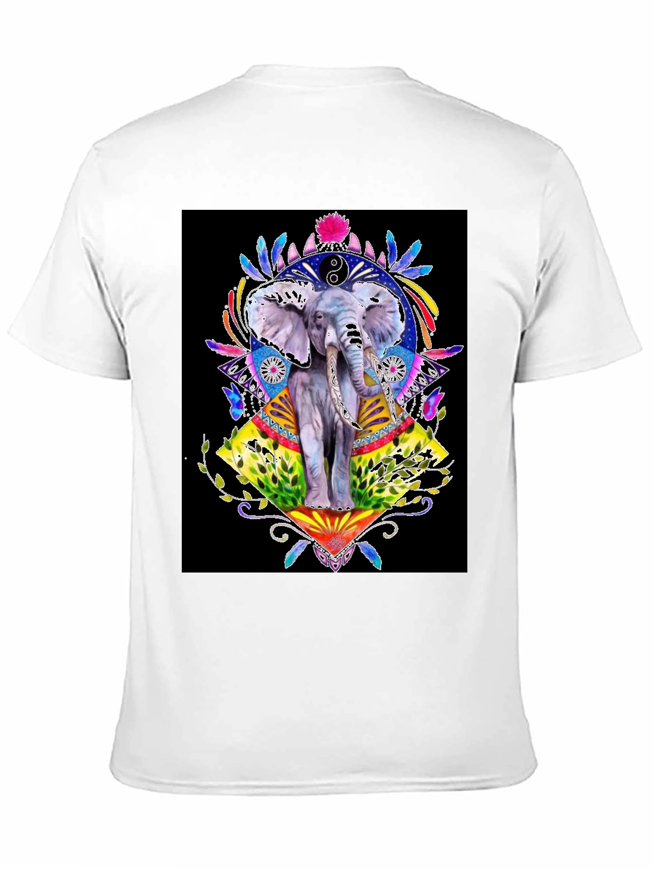 Black Elephant Art Graphic T-Shirt - Unisex Black Tee view 11