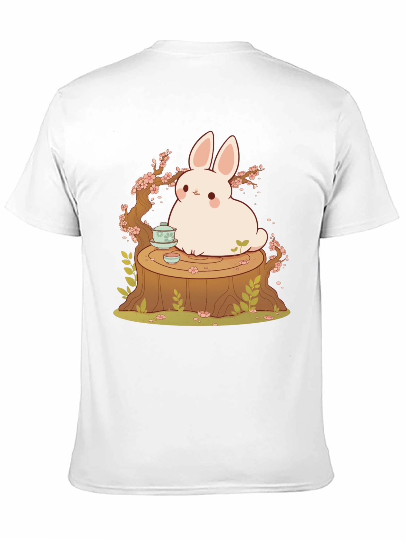 Black Cute Bunny and Tea Tree Stump Black T-Shirt view 11