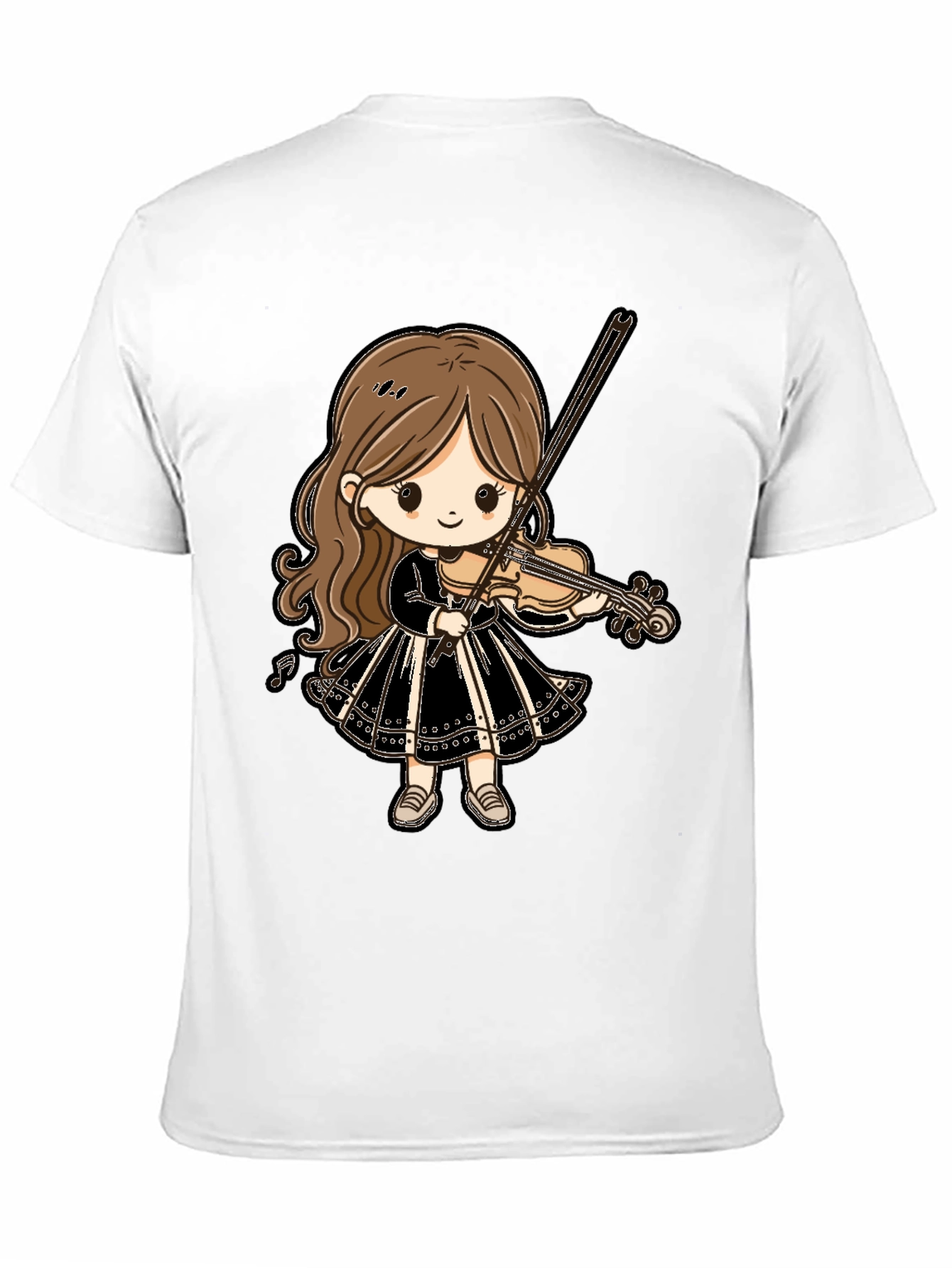 Black Cute Violin Girl Graphic Tee - Black Cotton T-Shirt view 11