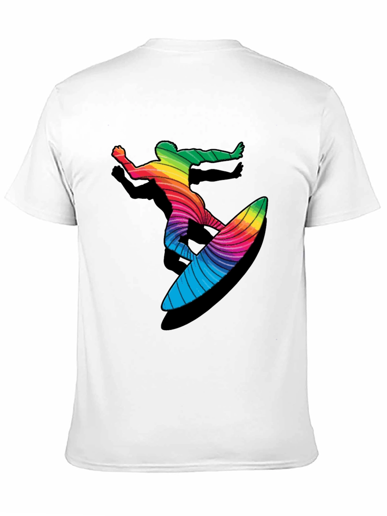 Black Rainbow Surfer Graphic Tee - Black Cotton T-Shirt view 11