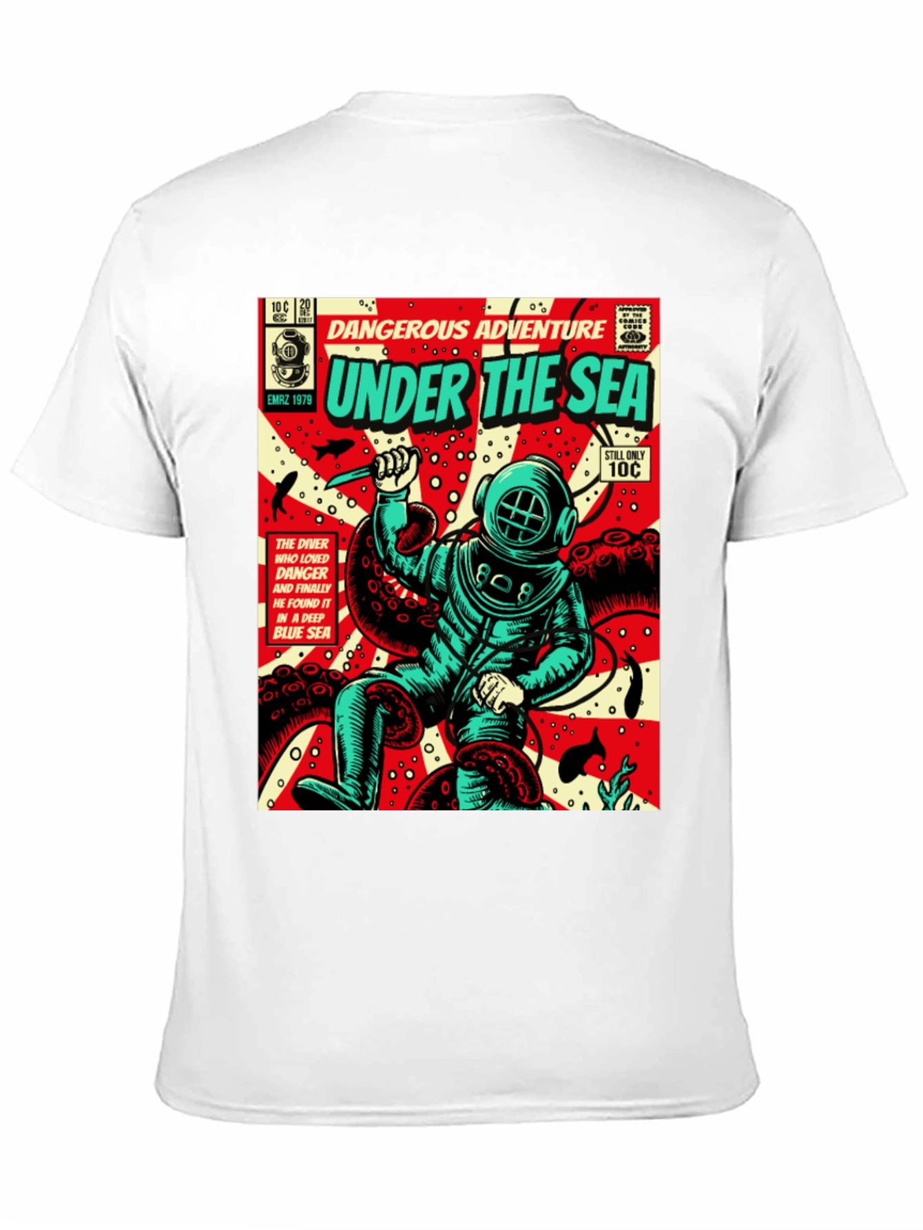 Black Under the Sea Comic Diver T-Shirt view 11