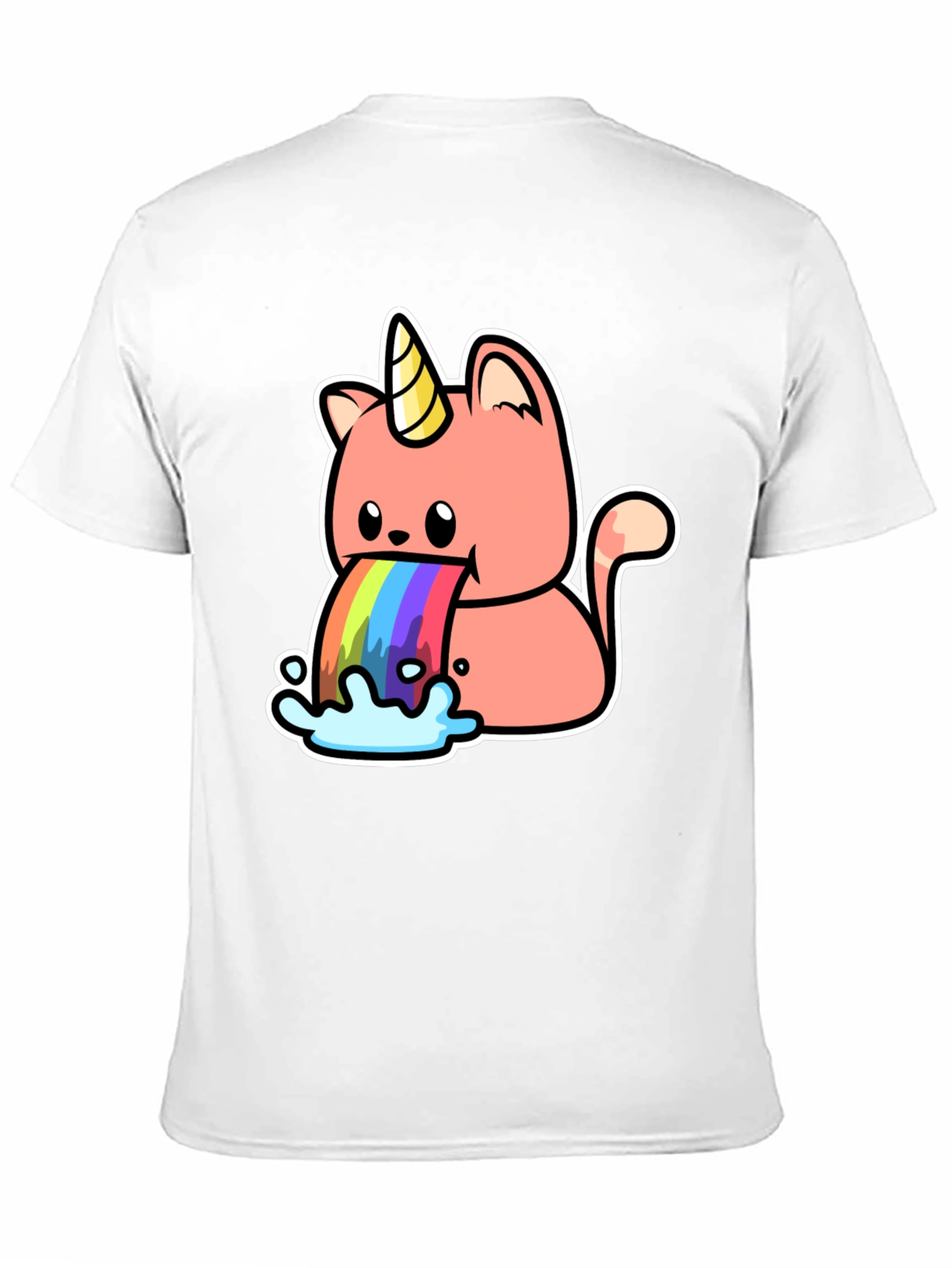 Black Unicorn Cat Rainbow Puke T-Shirt view 11