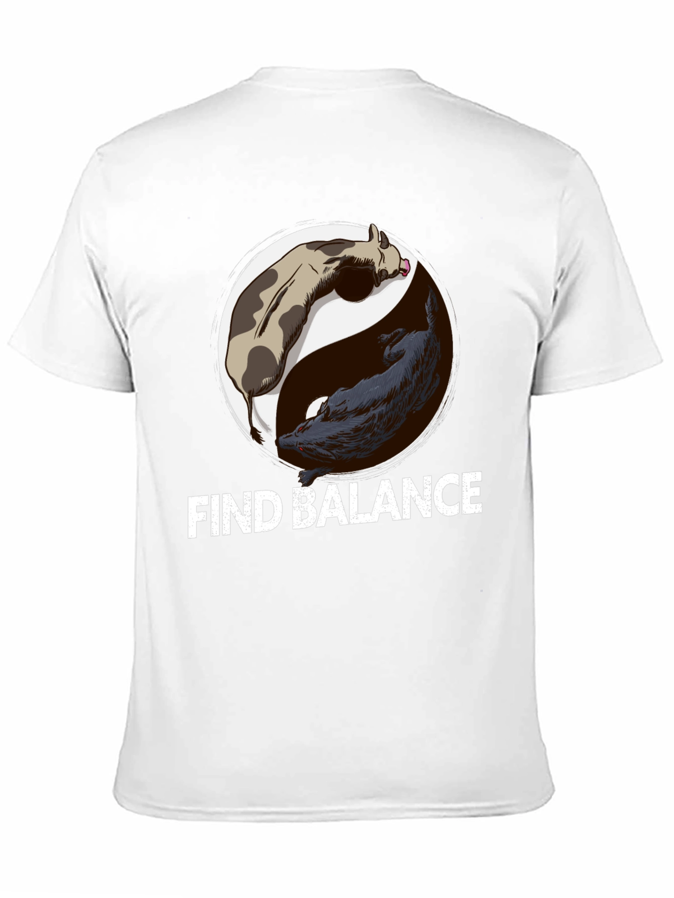 Black Find Balance Yin Yang Cow Wolf Graphic T-Shirt view 11