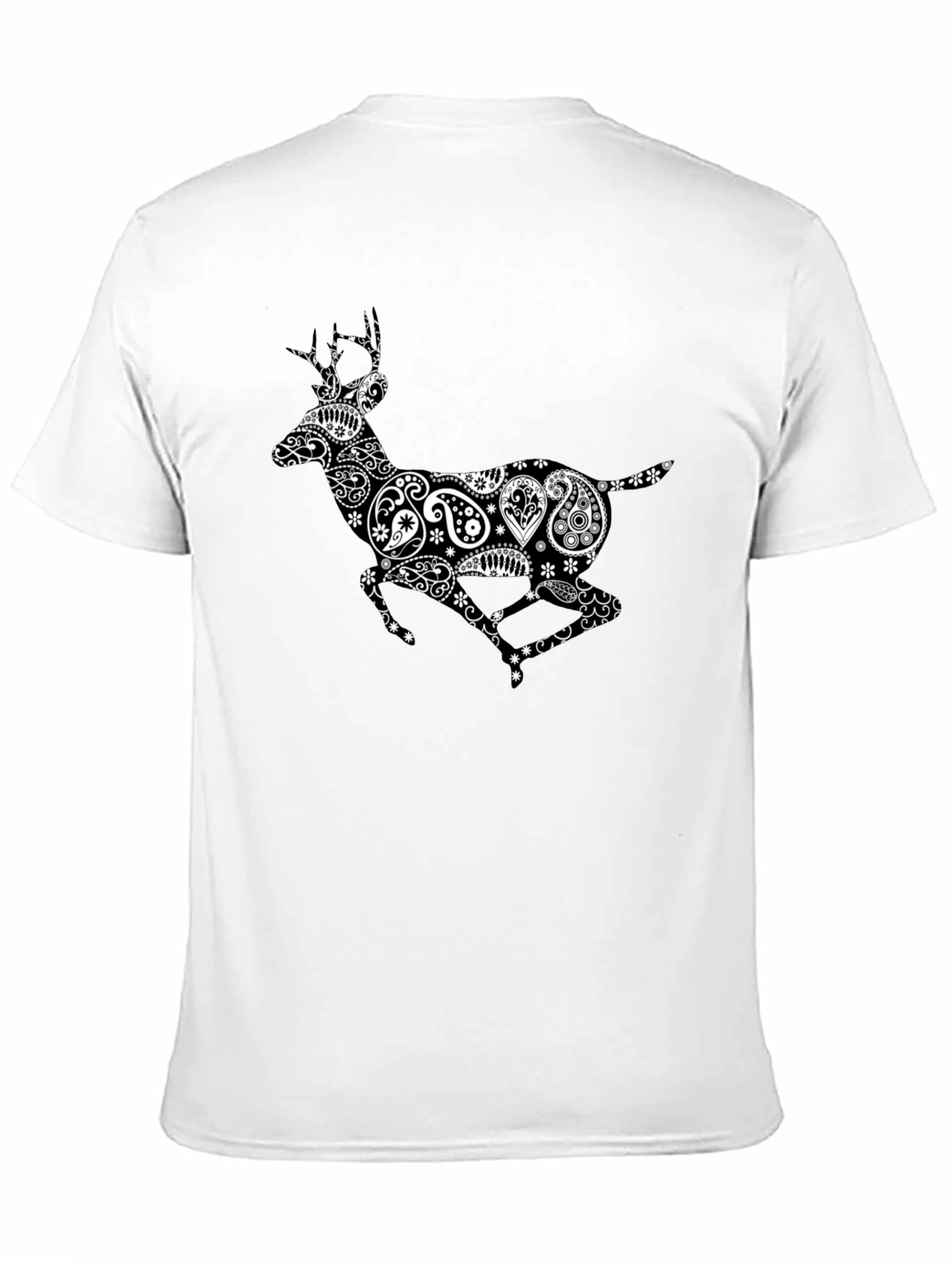 Black Paisley Deer Graphic Print T-Shirt view 11