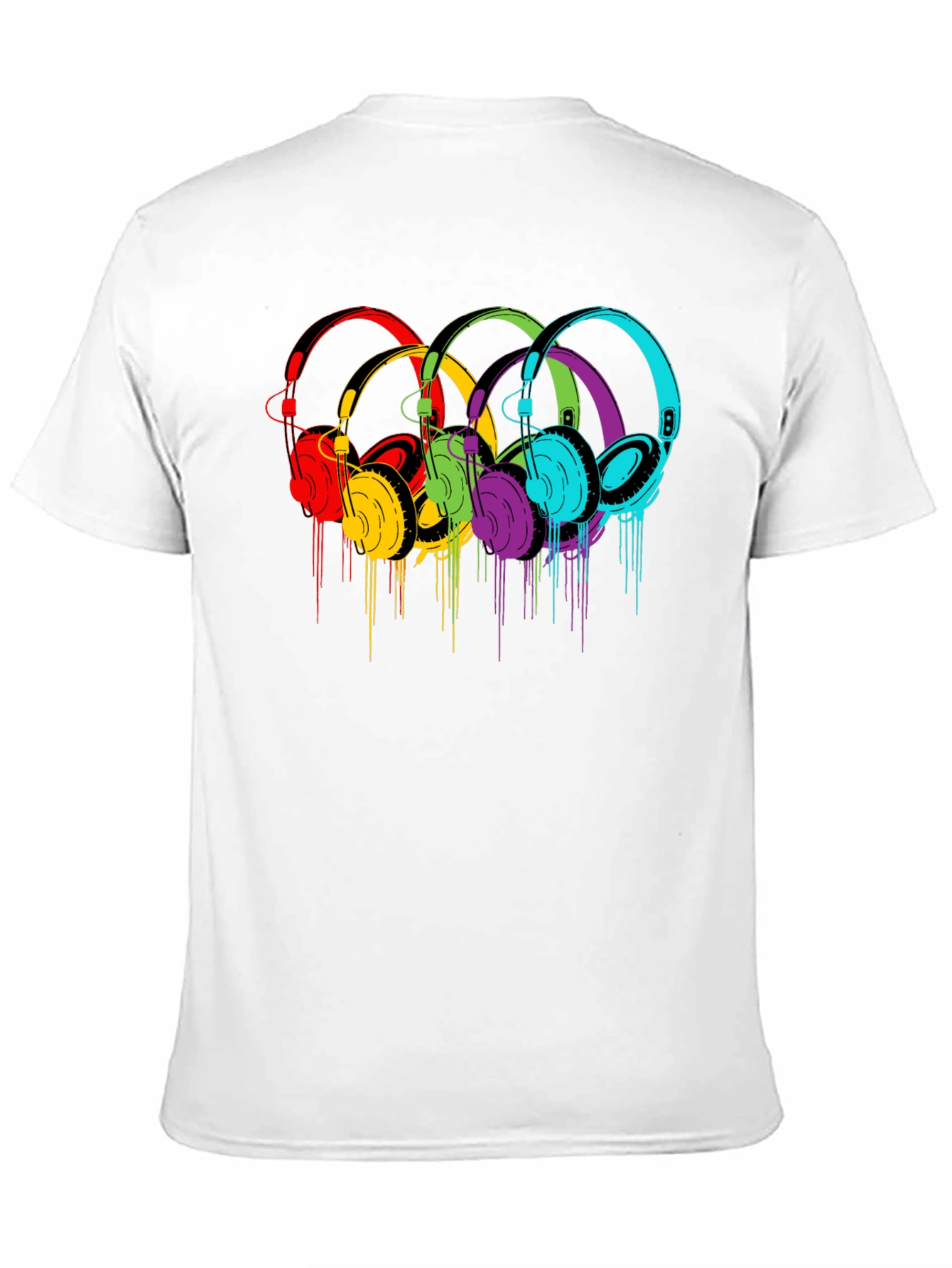 Black Colorful Headphones Graphic Black T-Shirt view 11
