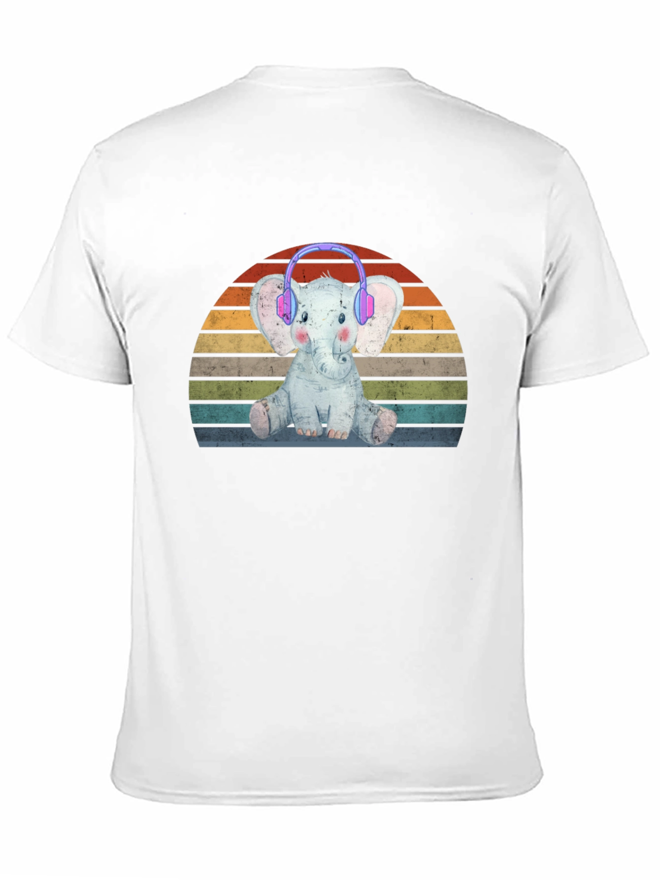 Black Elephant Headphones Retro Style T-Shirt view 11