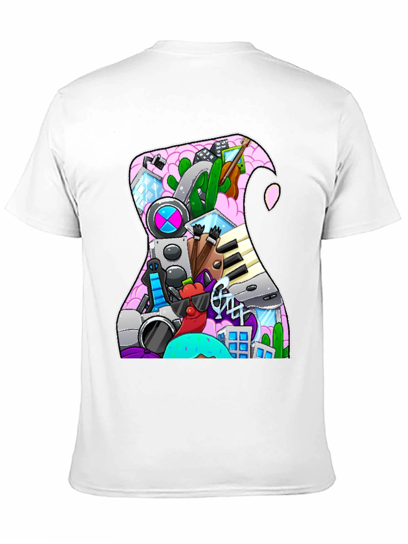 Black Doodle Guitar T-Shirt view 11