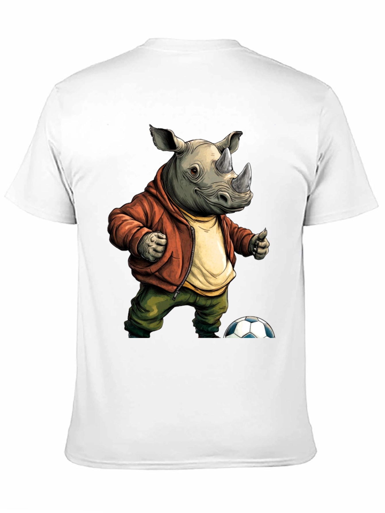 Black Rhino Soccer T-Shirt: Unique Cartoon Graphic Tee view 11