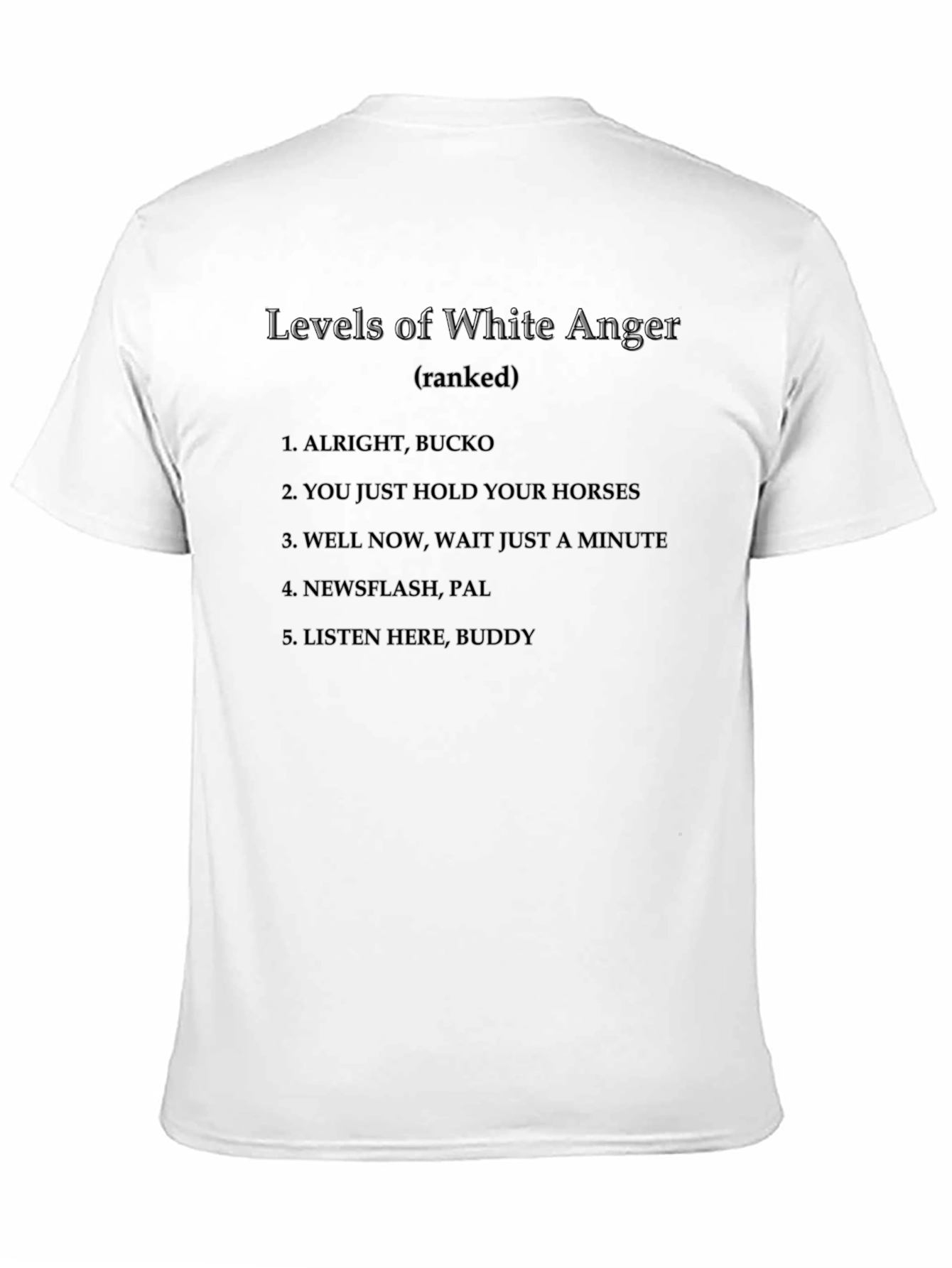 Black Levels of White Anger T-Shirt - Funny Ranked Tee view 11