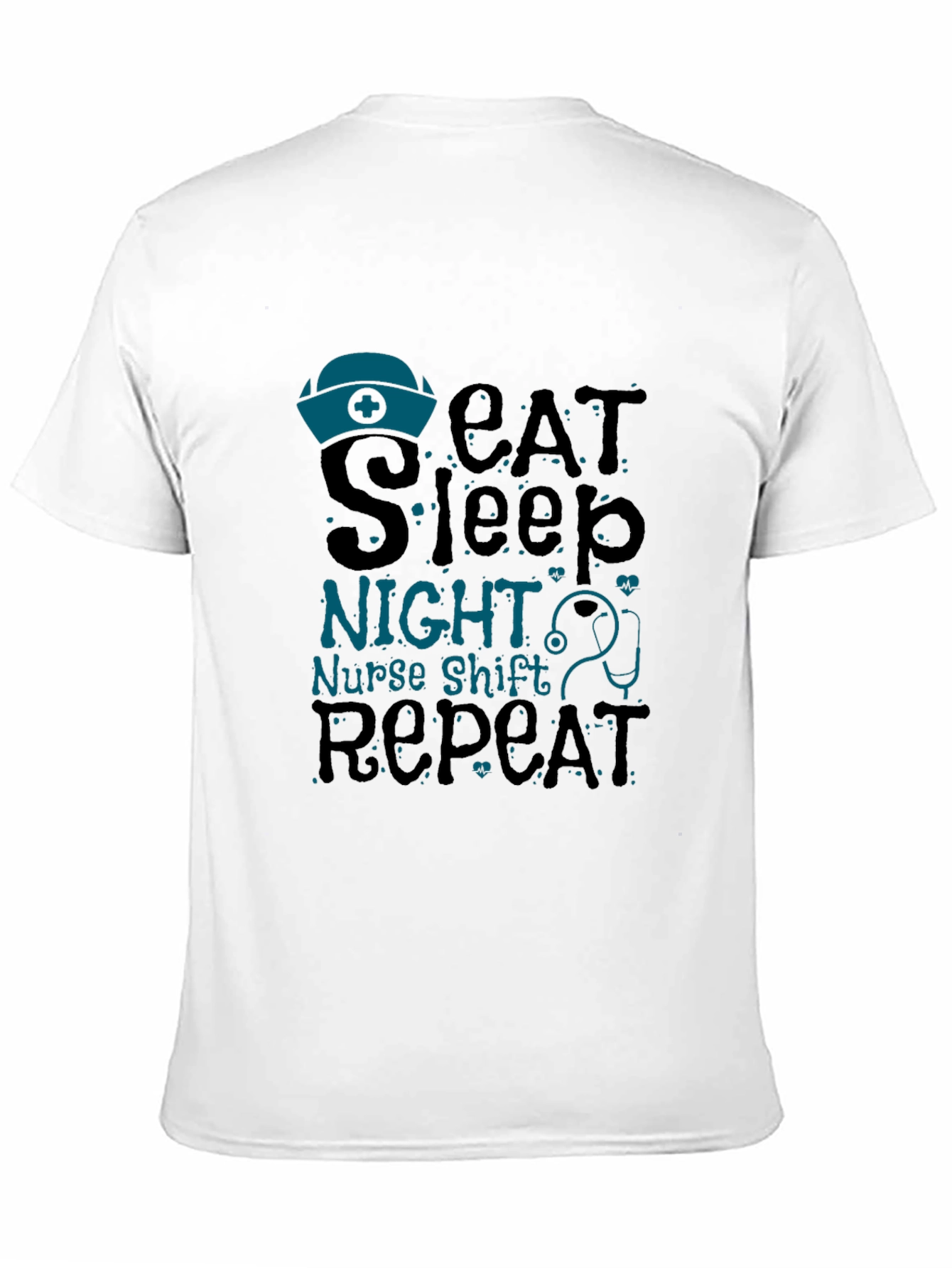 Black Nurse Night Shift T-Shirt - Eat Sleep Repeat view 11