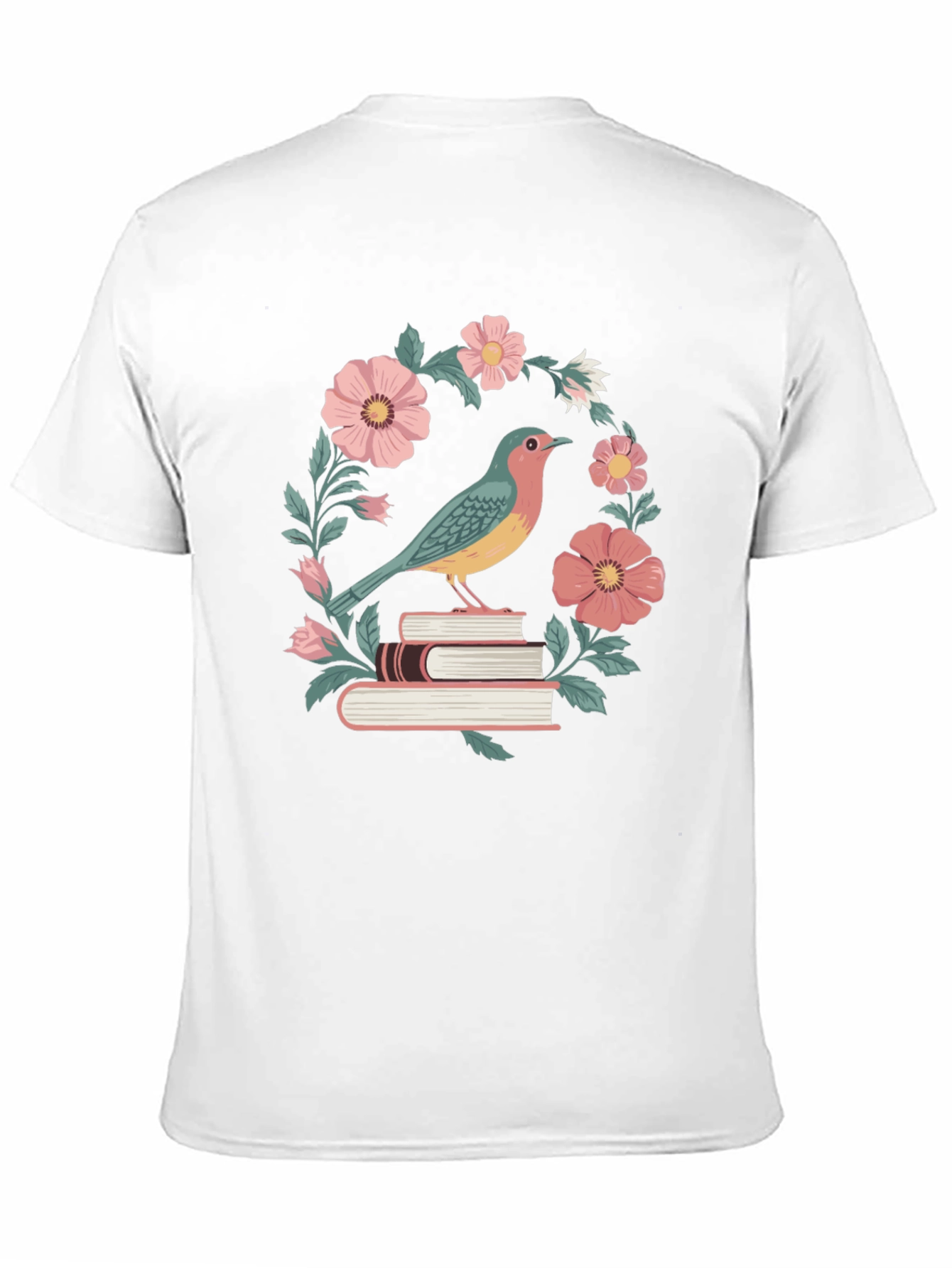 Black Bird on Books Floral T-Shirt view 11
