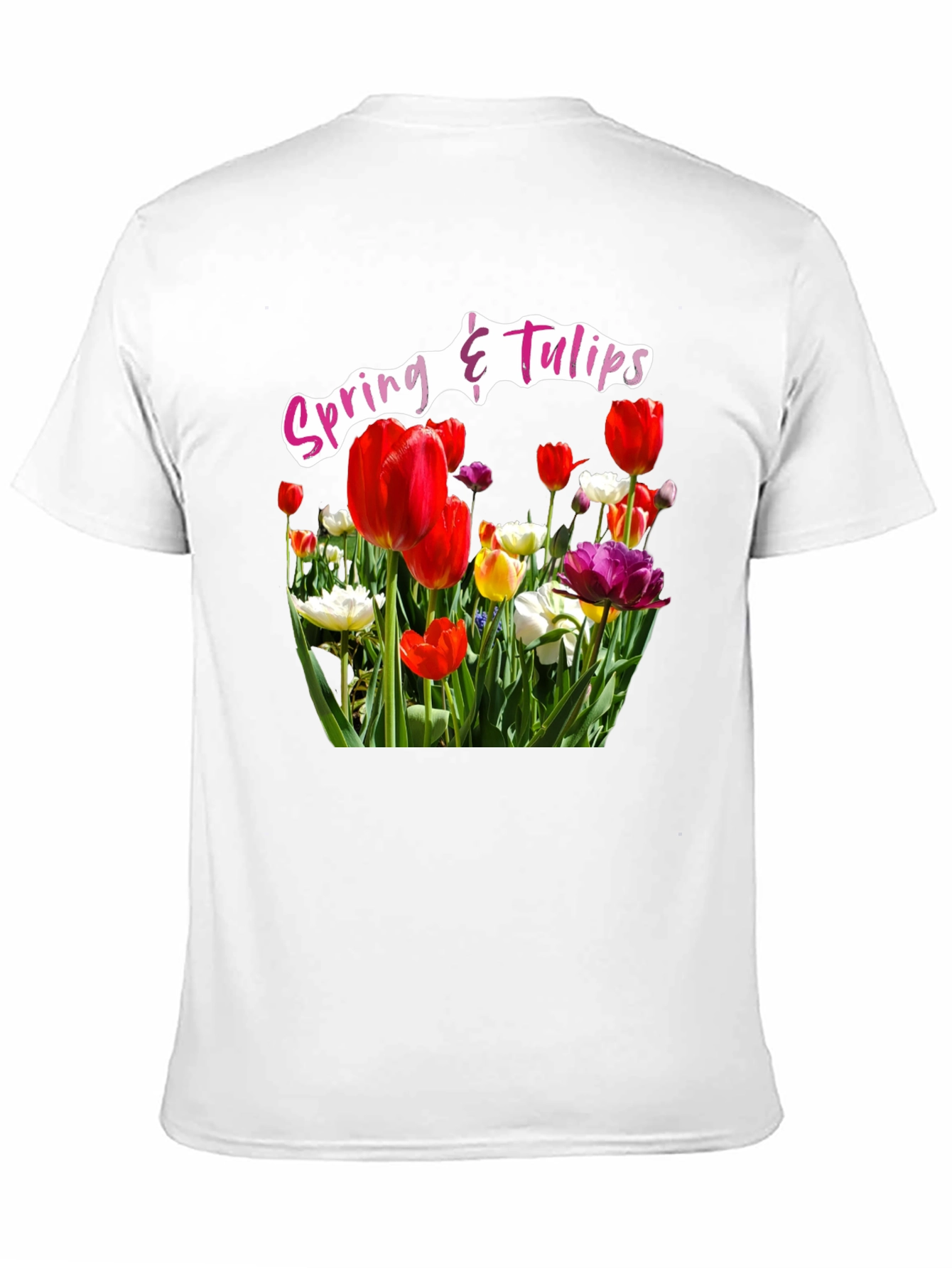 Black Spring & Tulips Black T-Shirt view 11