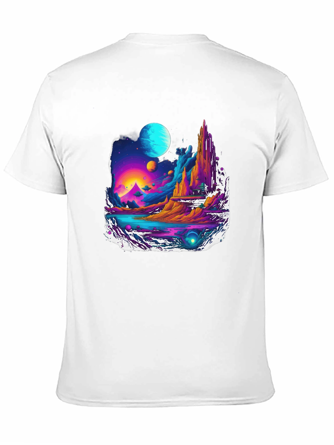 Black Vibrant Sci-Fi Landscape Graphic Tee view 11