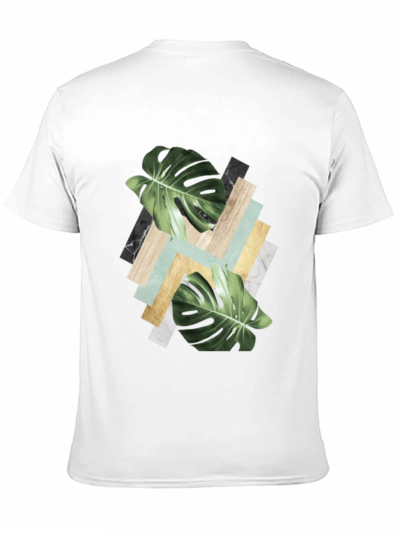 Black Tropical Leaf Geometric Print T-Shirt view 11