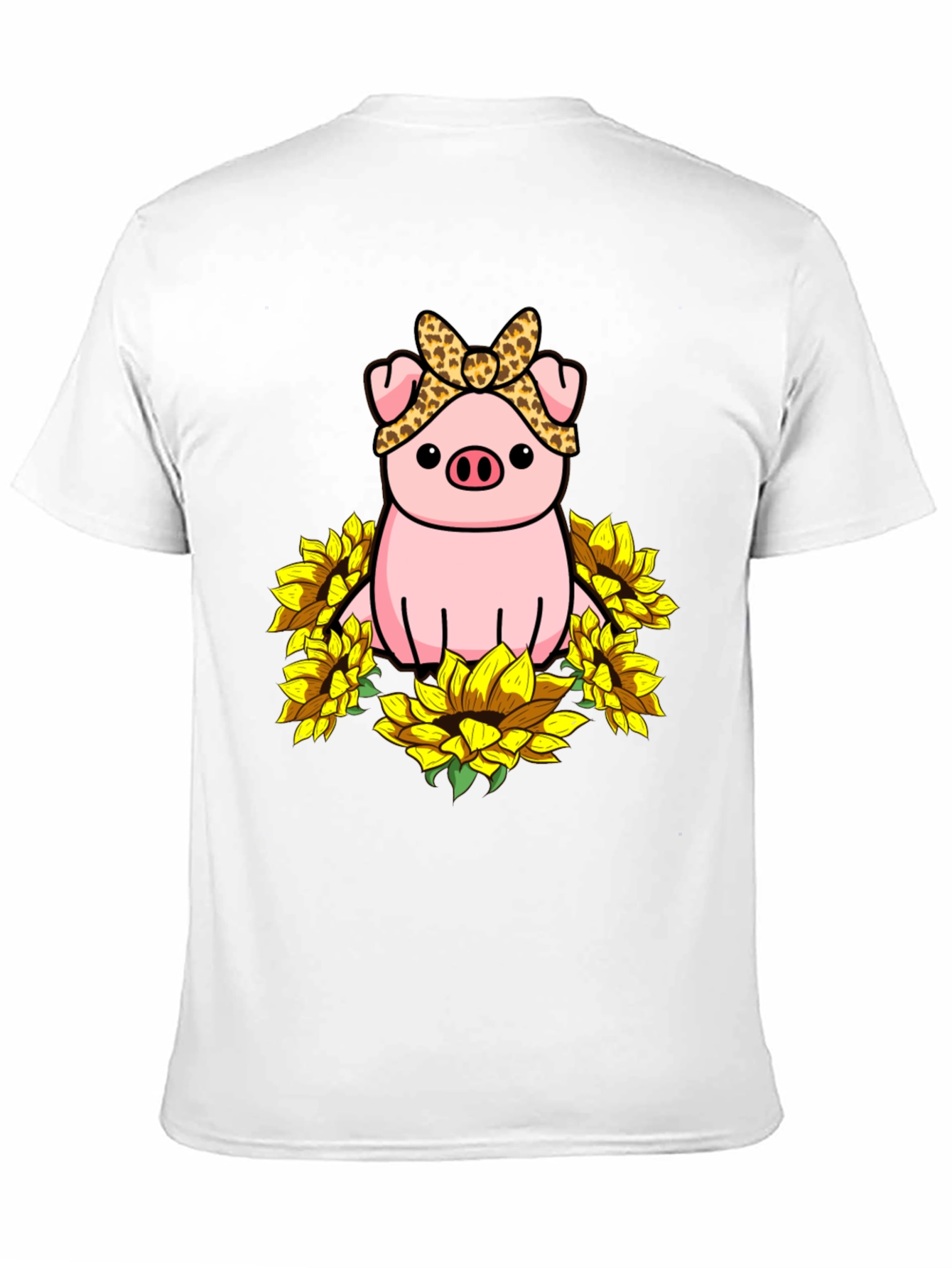 Black Cute Pig Sunflower Graphic T-Shirt view 11