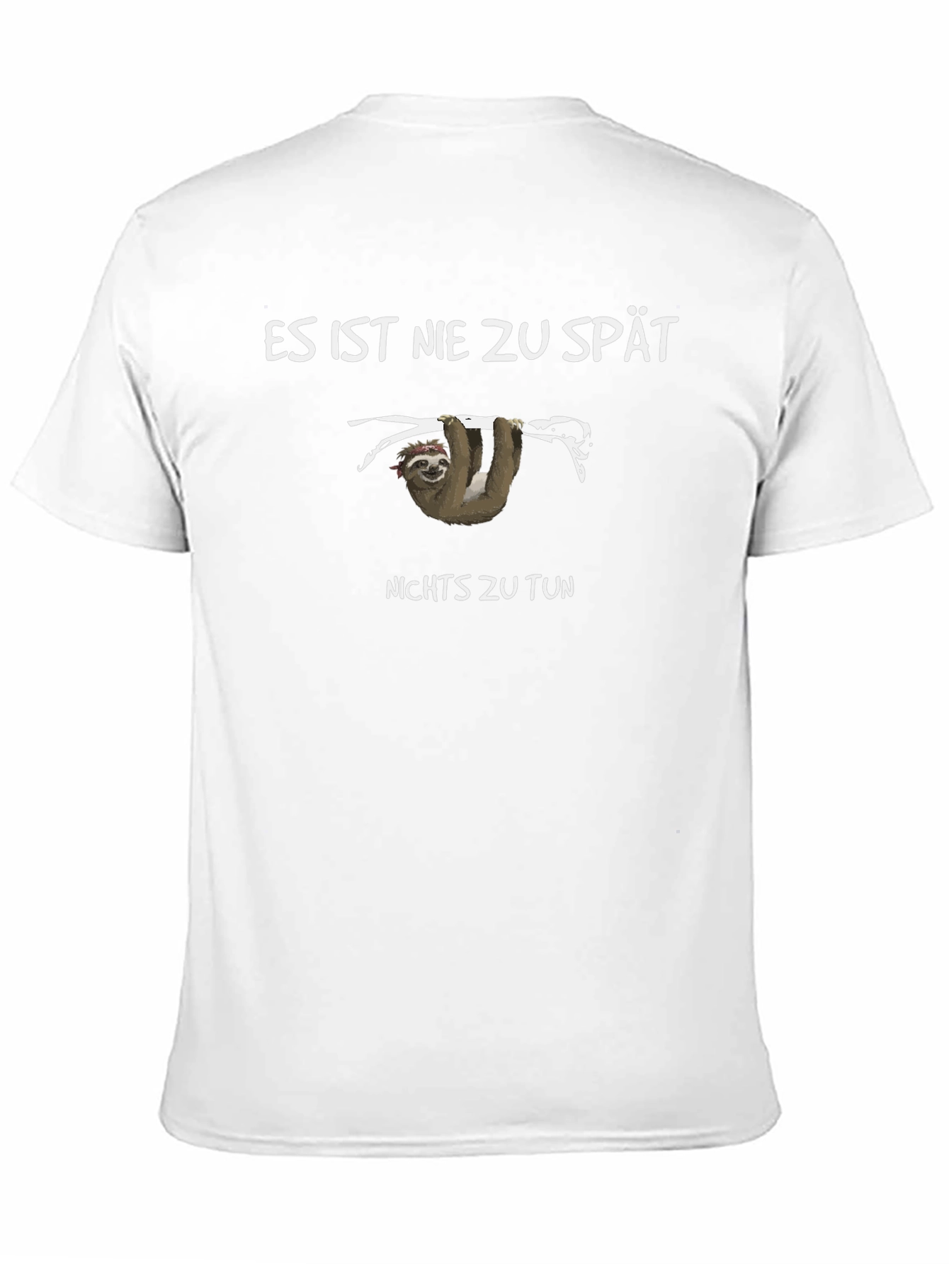 Black Funny Sloth T-Shirt - "Es Ist Nie Zu Spät" Lazy Humor Tee view 11