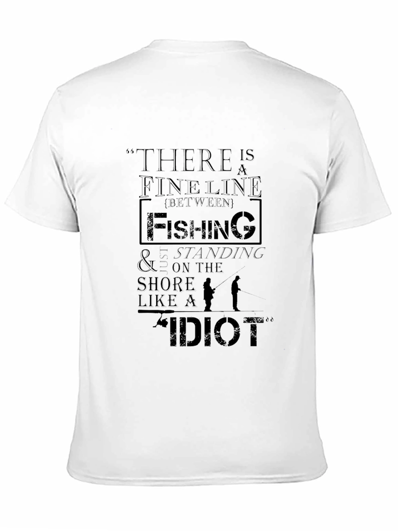 Black Funny Fishing T-Shirt - Fine Line Idiot Design view 11