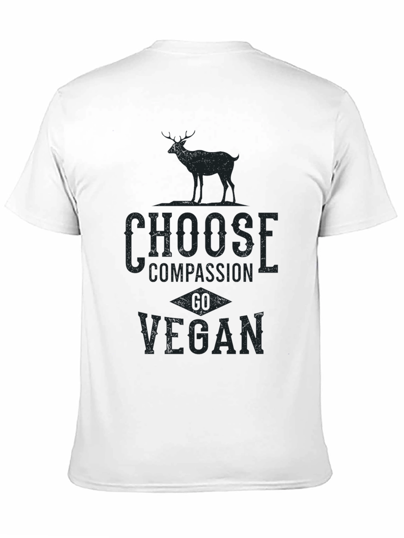 Black Vegan Compassion Tee - Deer Graphic Print T-Shirt view 11
