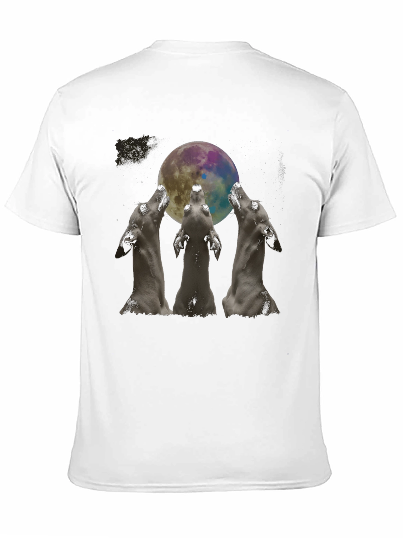Wolf Howling at Moon Graphic Black T-Shirt - 11