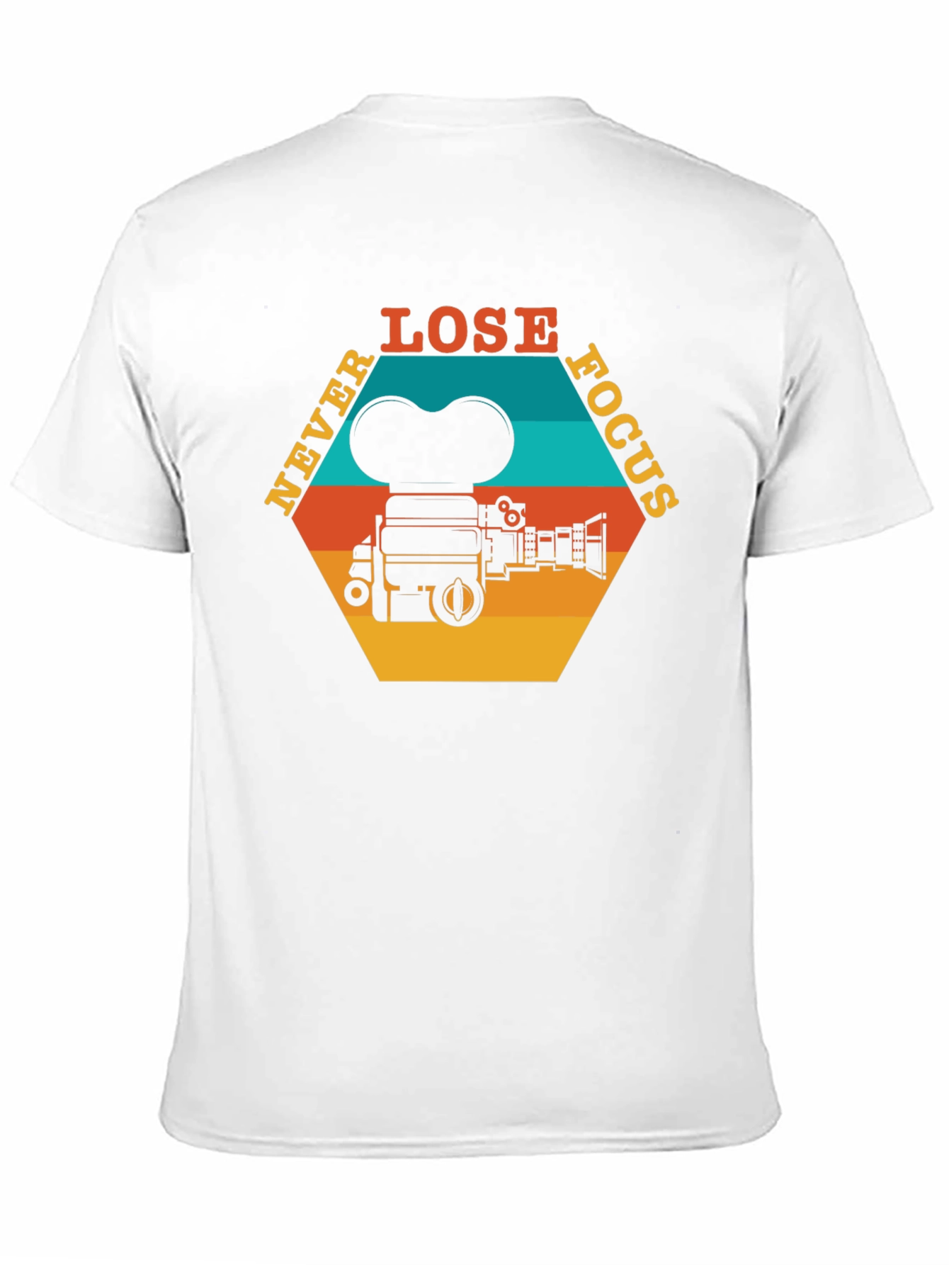 Black Never Lose Focus T-Shirt - Retro Camera Design view 11