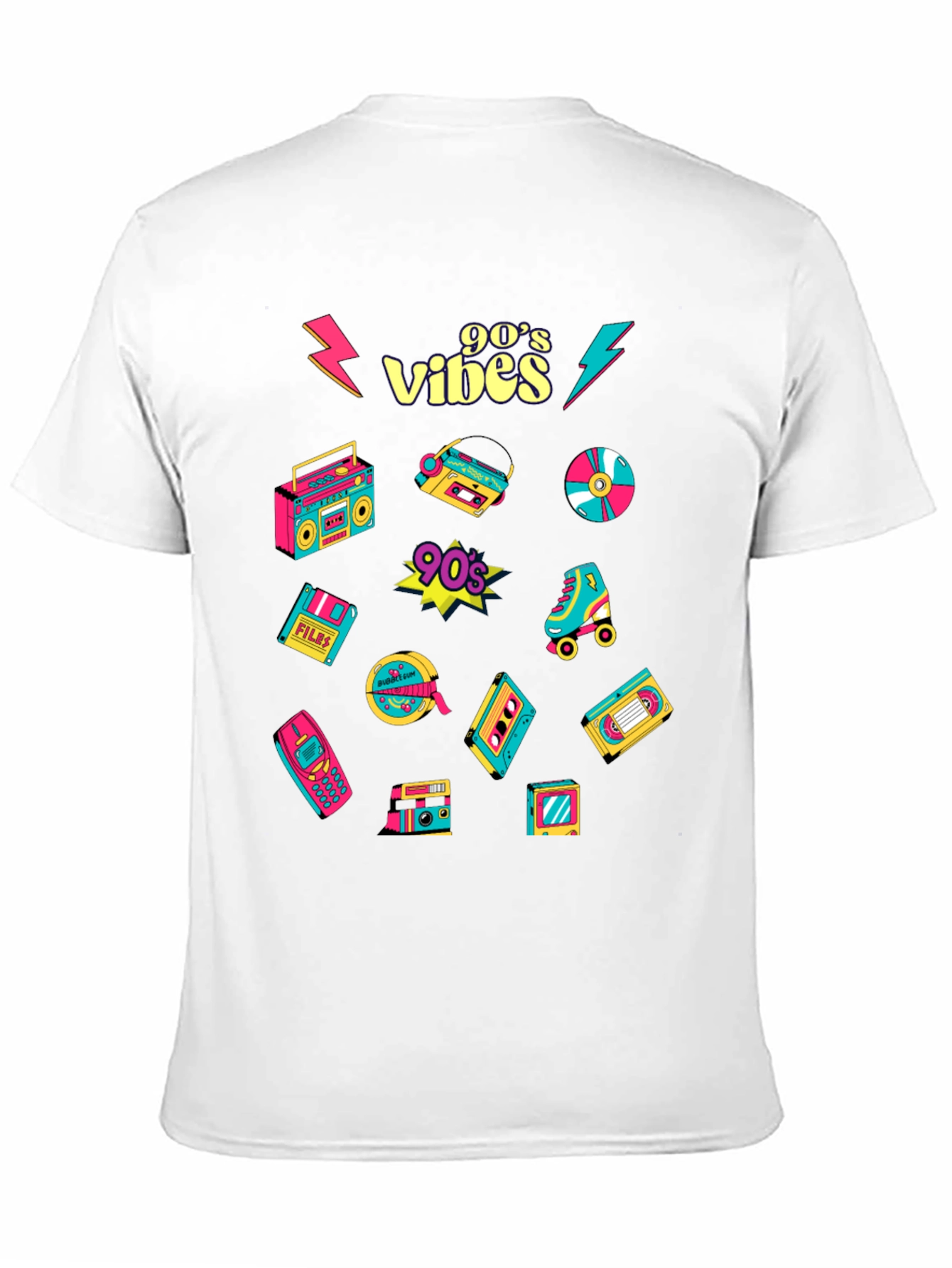 Black 90's Vibes Retro Pattern Black T-Shirt view 11