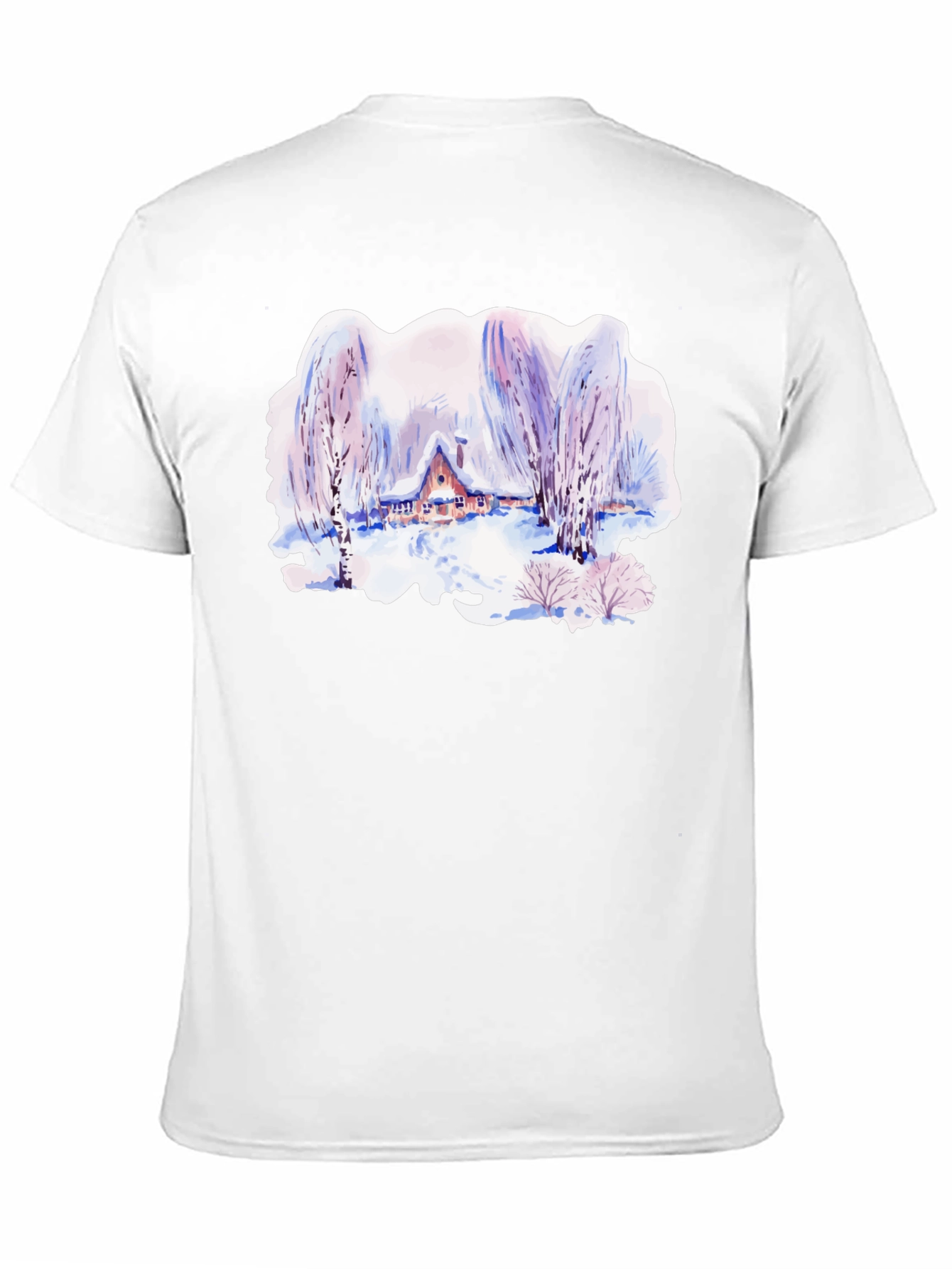 Black Winter Cabin Watercolor Graphic T-Shirt view 11