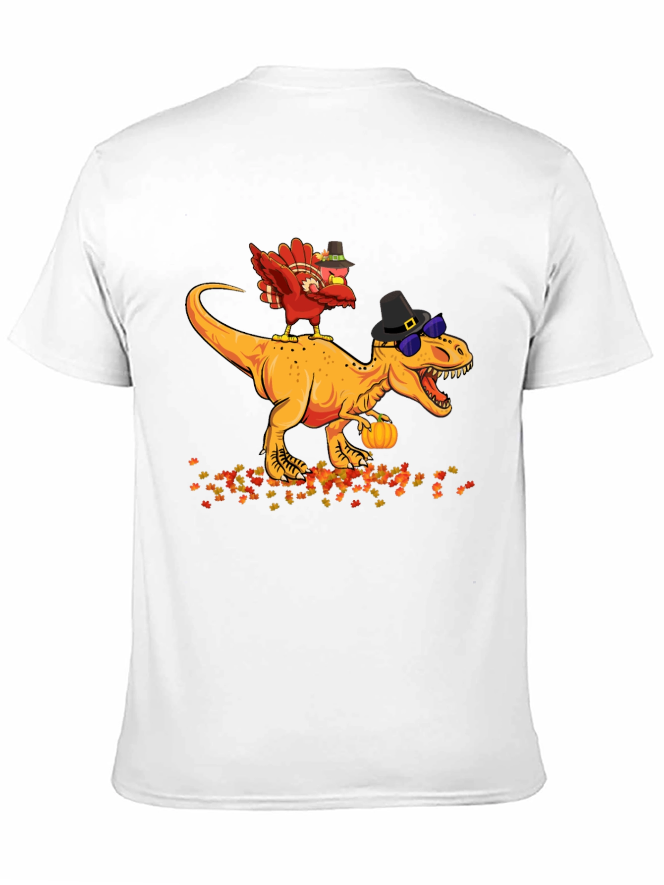 Black Thanksgiving Turkey Riding Dinosaur T-Shirt view 11