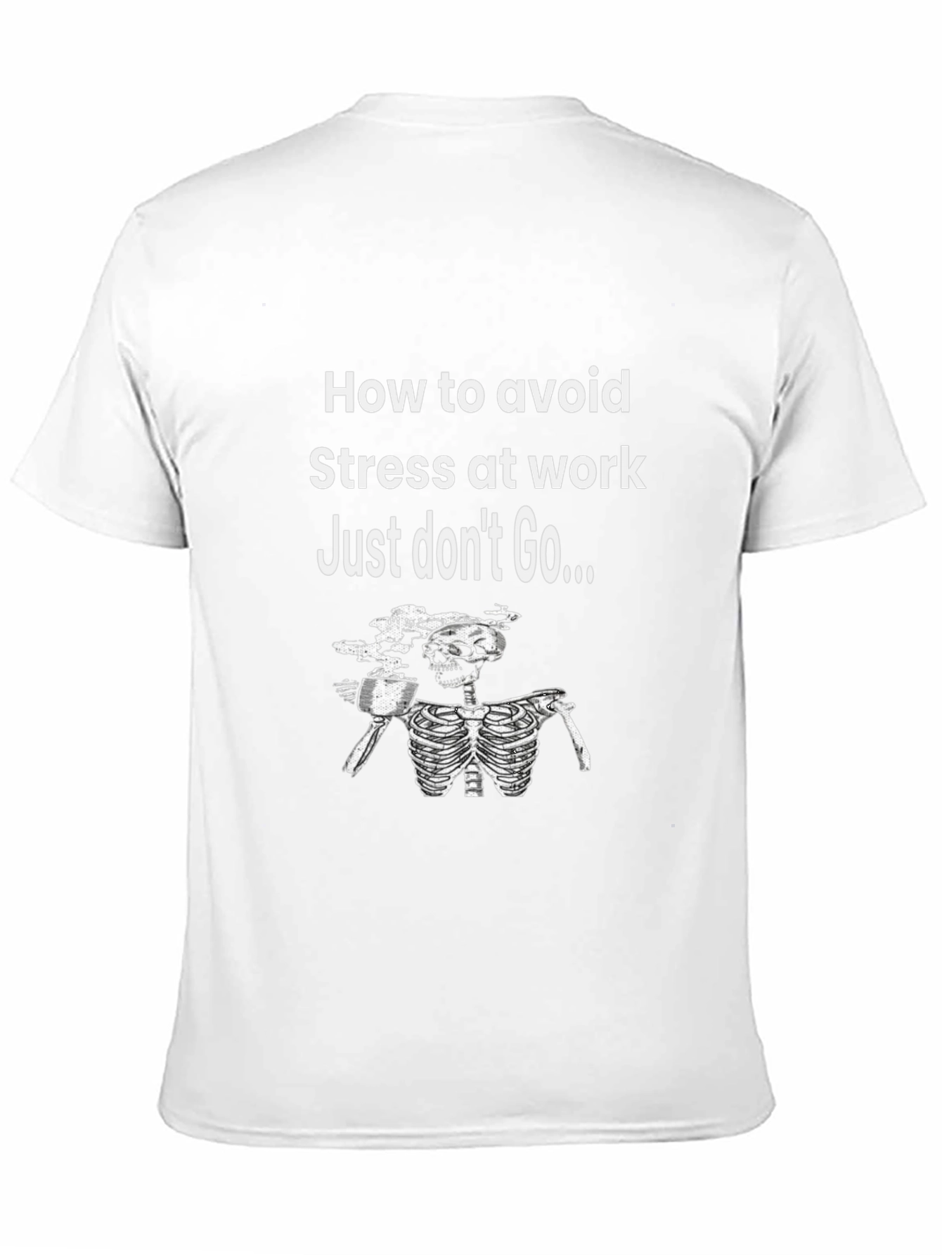 Black Funny "Avoid Stress" Skeleton Graphic T-Shirt view 11