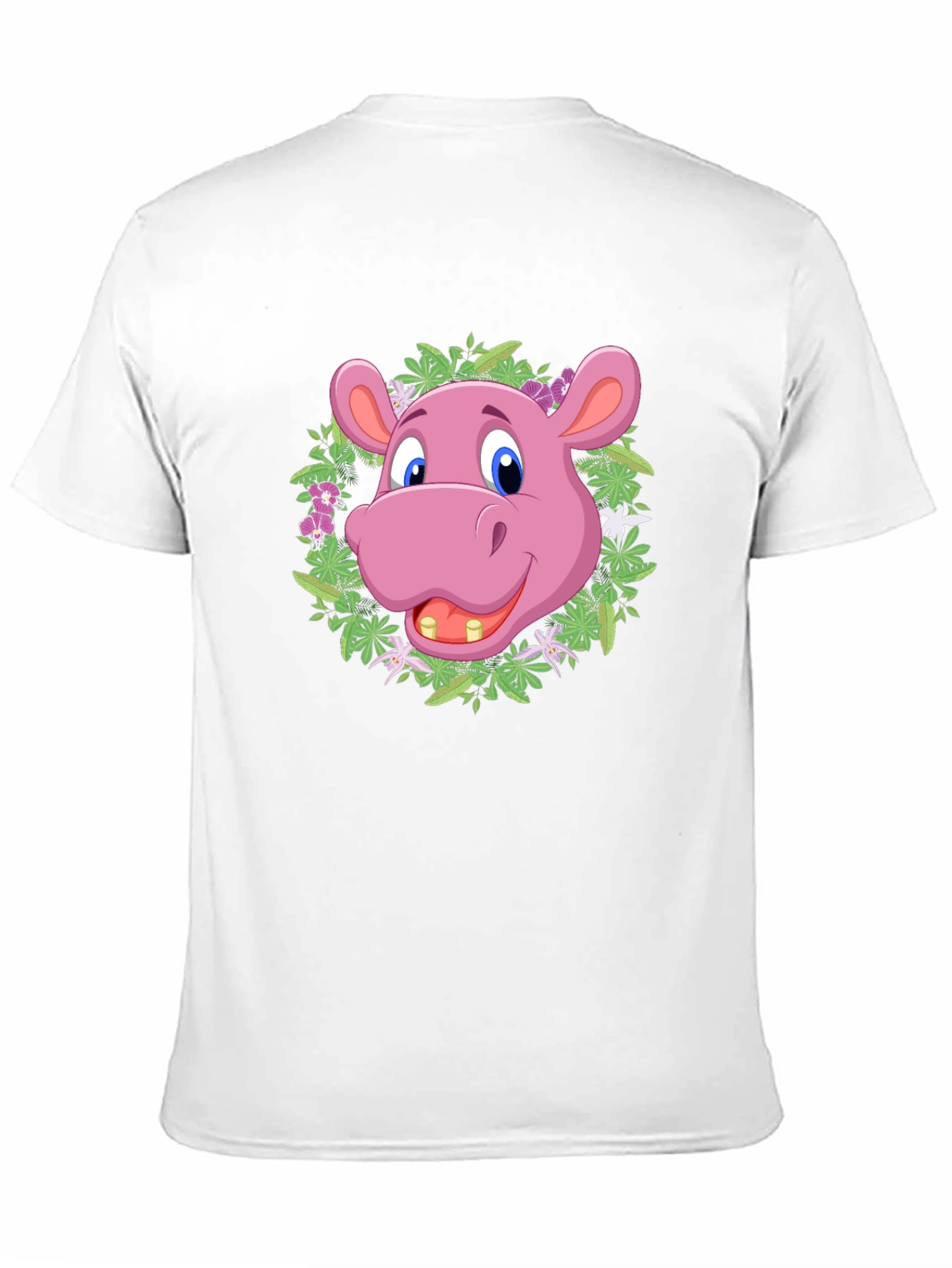 Black Cartoon Hippo Floral Wreath T-Shirt view 11