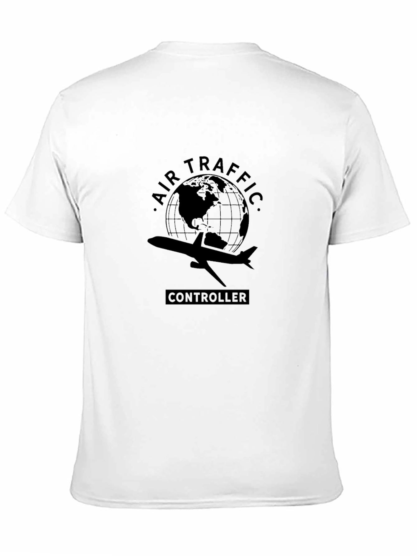 Black Air Traffic Controller T-Shirt - Airplane Globe Design view 11
