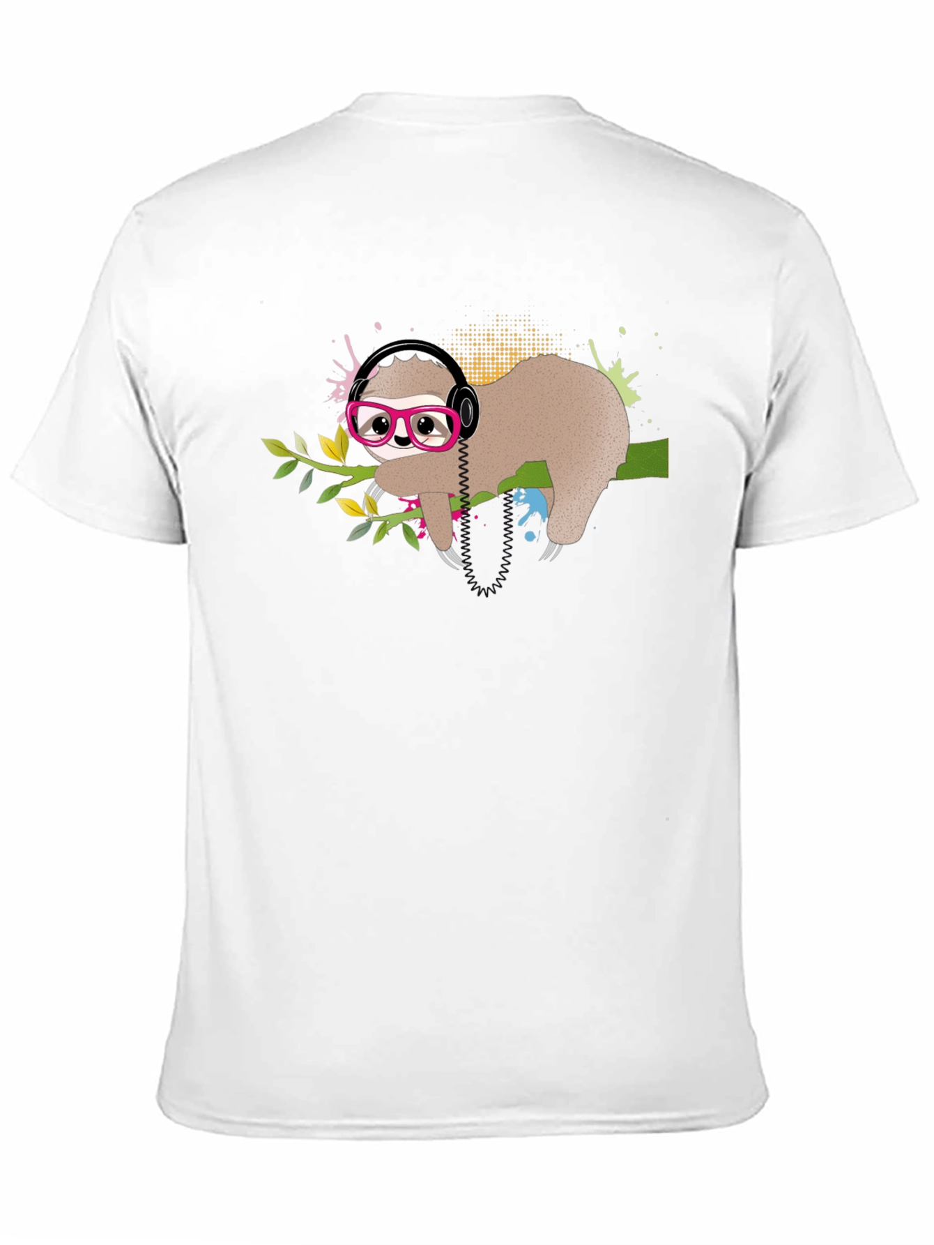 Black Sloth in Glasses T-Shirt, Cool Headphones Graphic Tee view 11
