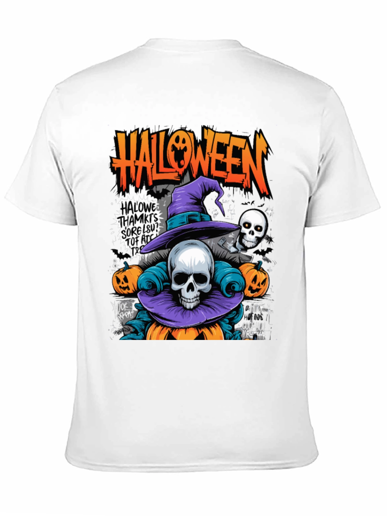 Black Halloween Skull Pumpkin Graphic Tee view 11