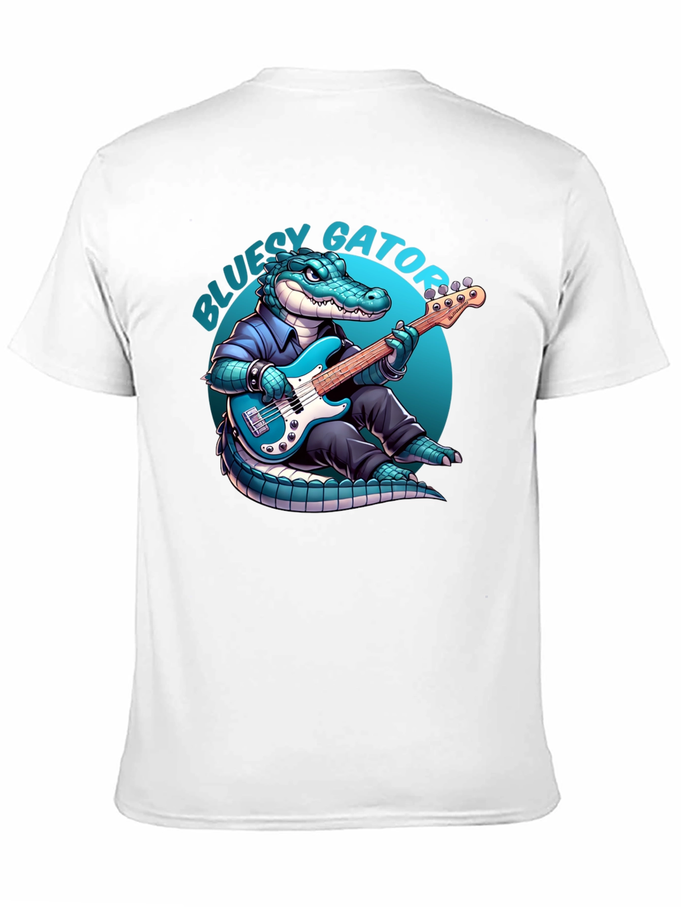 Black Bluesy Gator T-Shirt: Alligator Playing Bass Guitar view 11