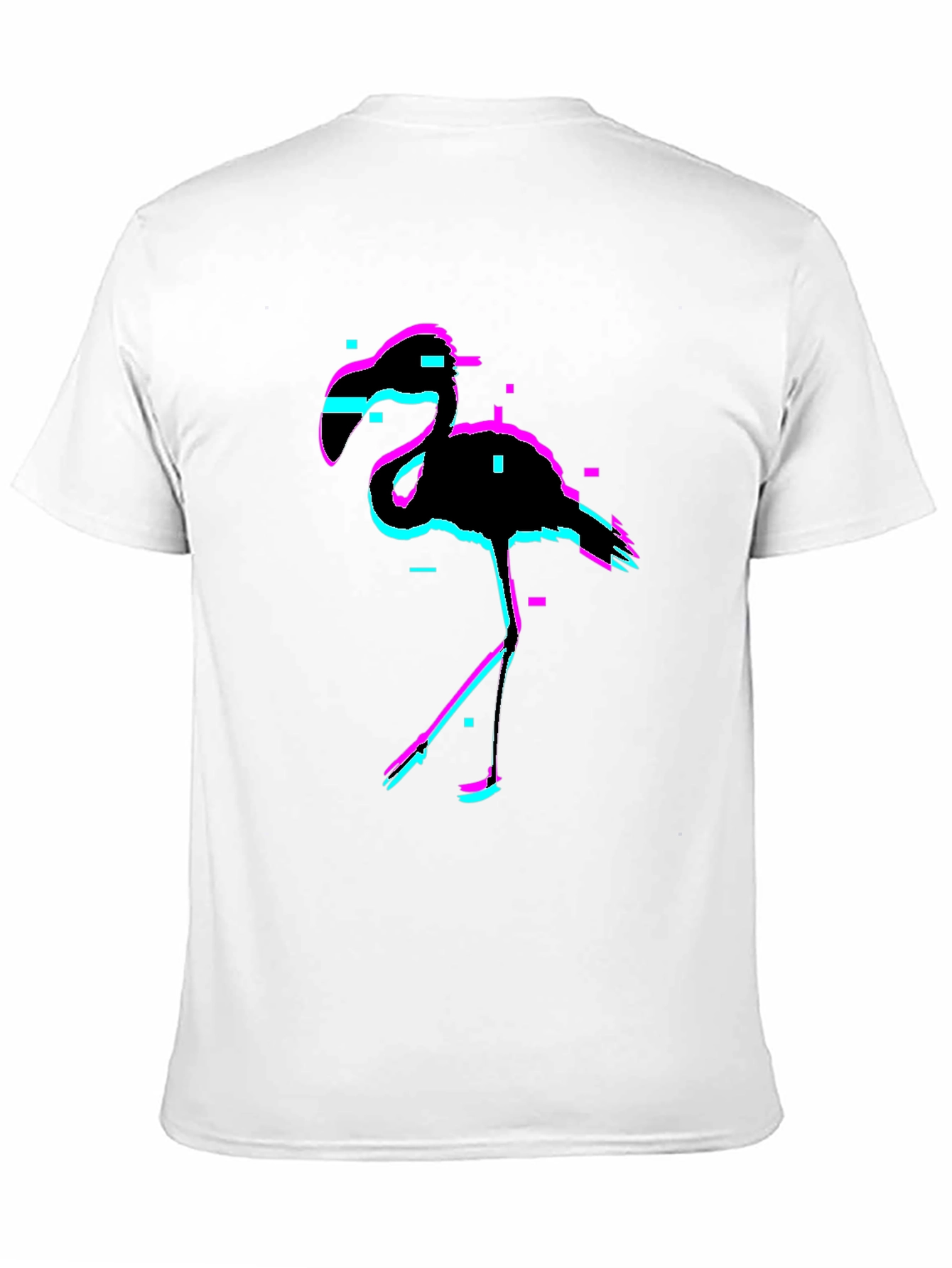 Black Glitch Flamingo Black T-Shirt view 11