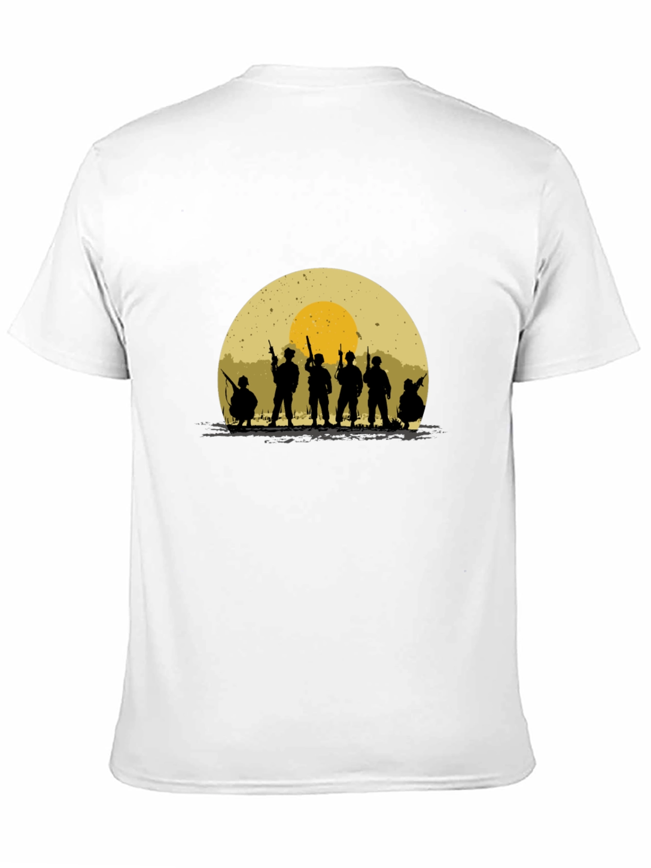 Black Silhouette Soldier T-Shirt - Retro Sunset Design view 11