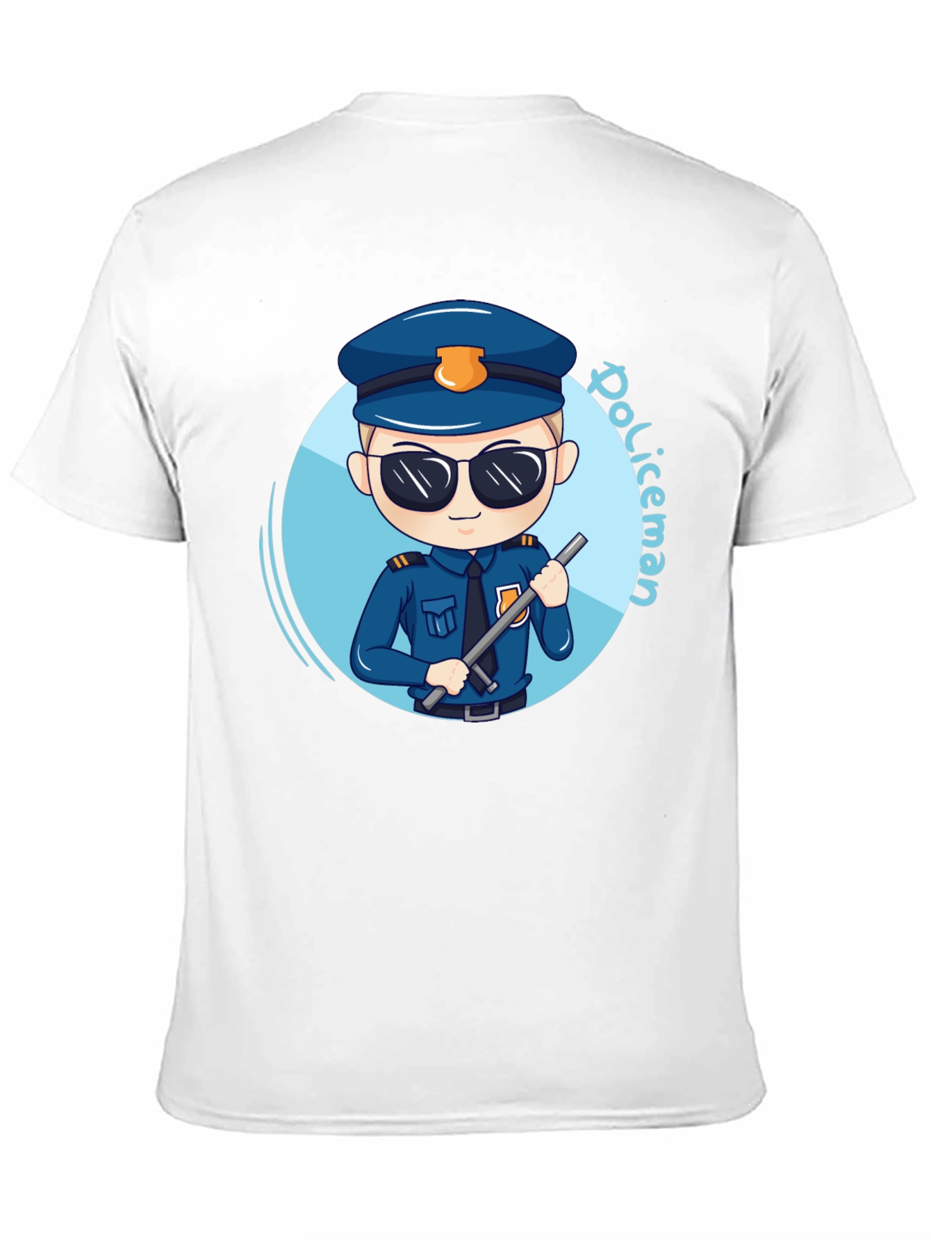 Black Cartoon Policeman Graphic Tee - Black Unisex T-Shirt view 11