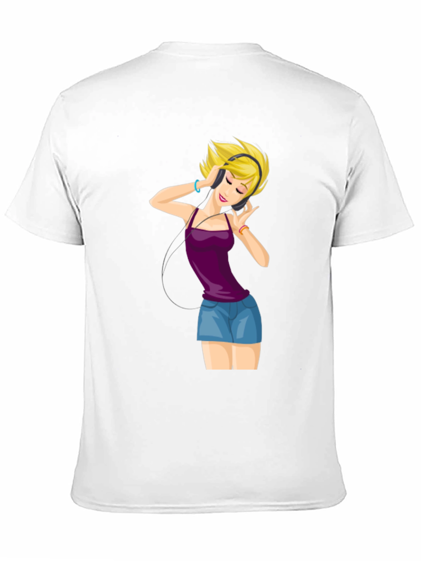 Black Music Lover T-Shirt: Cartoon Girl with Headphones view 11