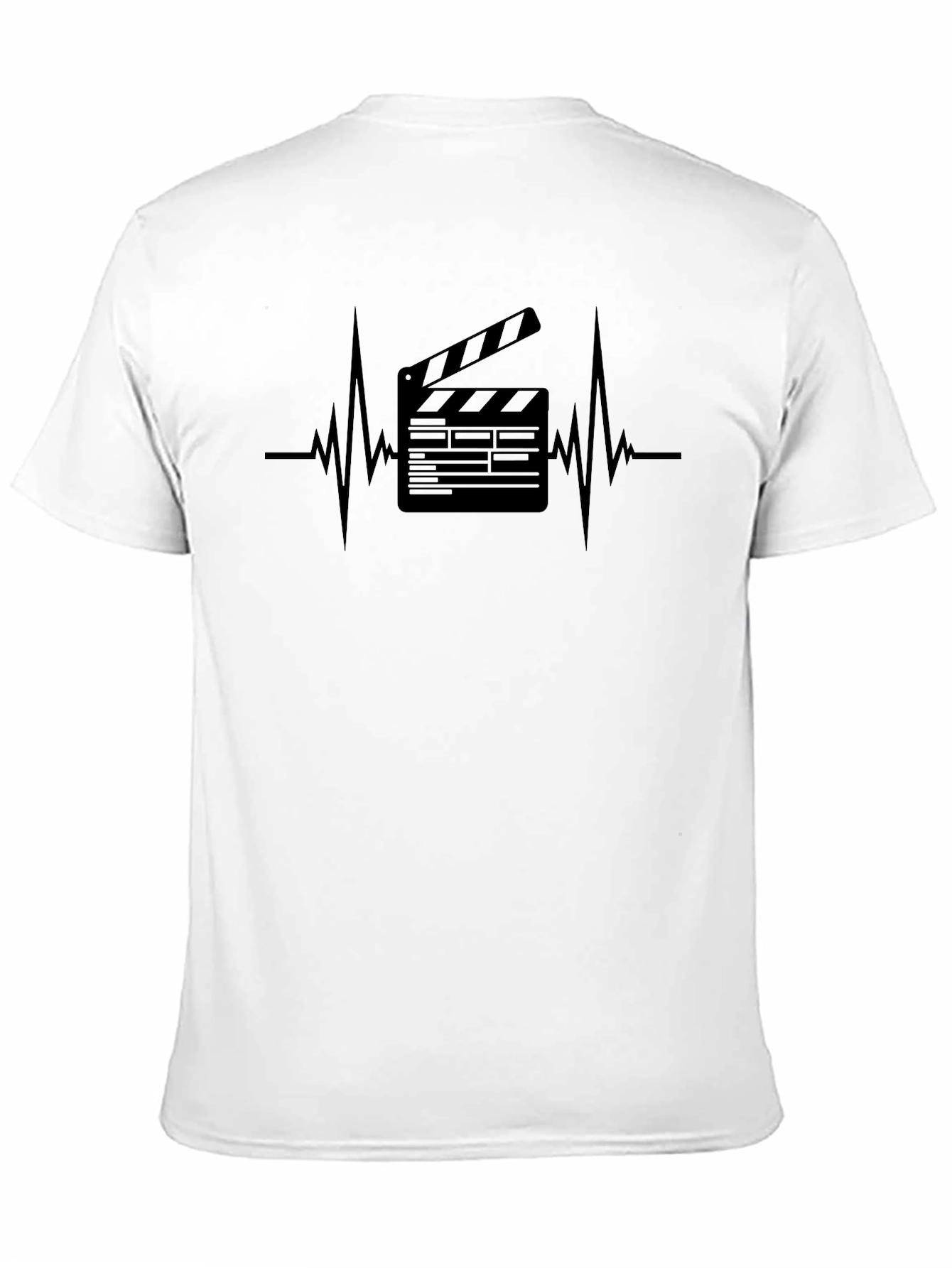 Black Movie Lover's Black T-Shirt with Heartbeat Clapper Design view 11