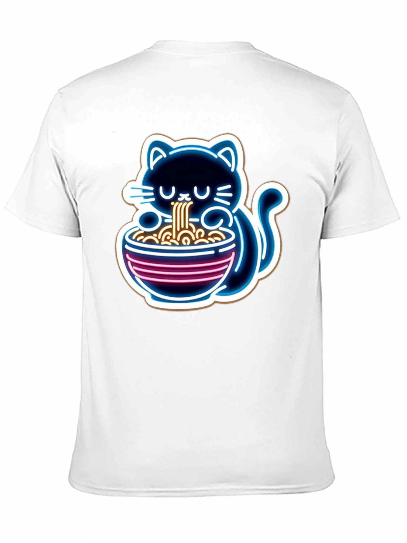 Black Neon Cat Ramen T-Shirt - Unique Graphic Tee view 11