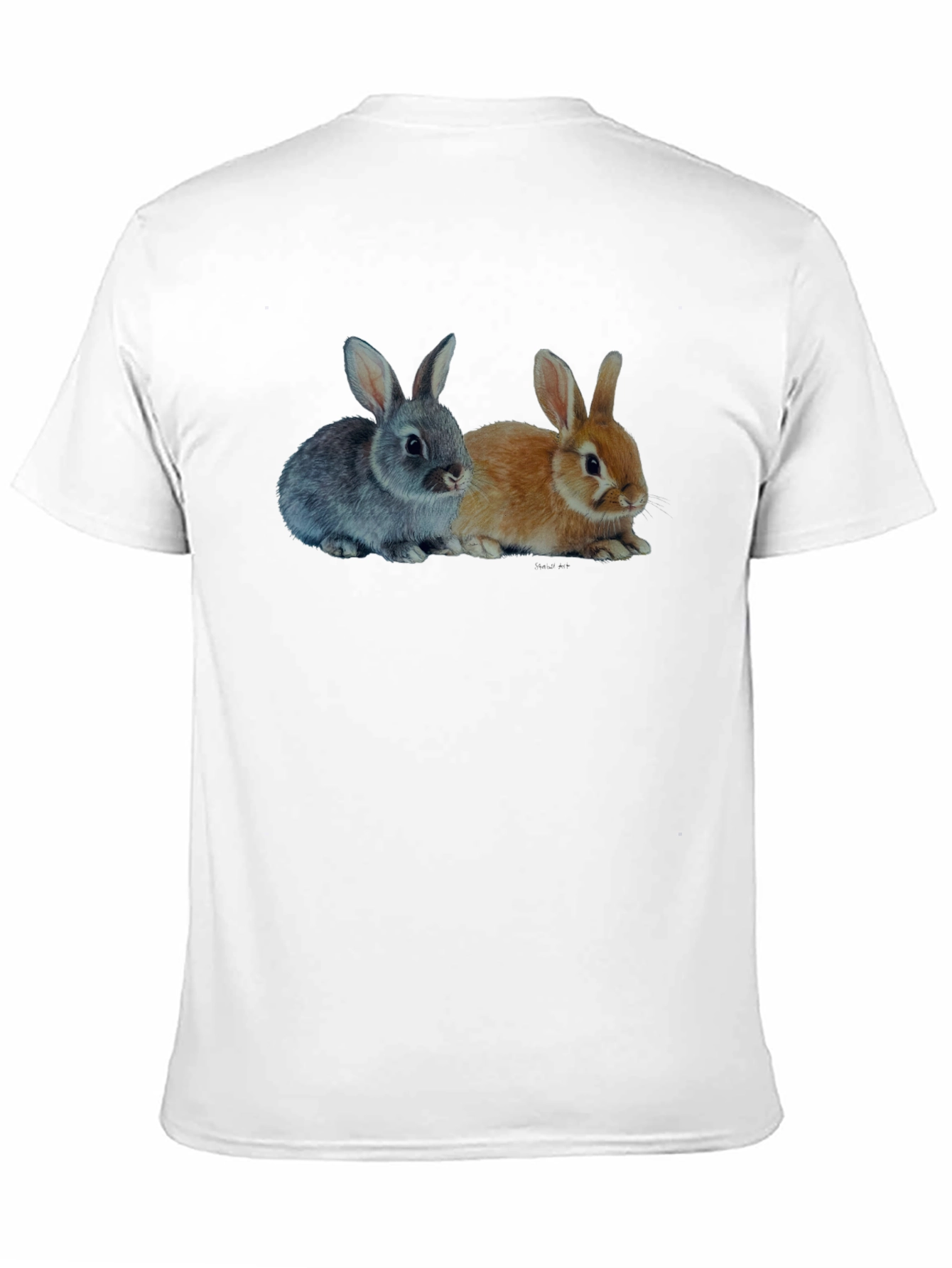 Black Cute Bunny Rabbits Graphic Print Black T-Shirt view 11